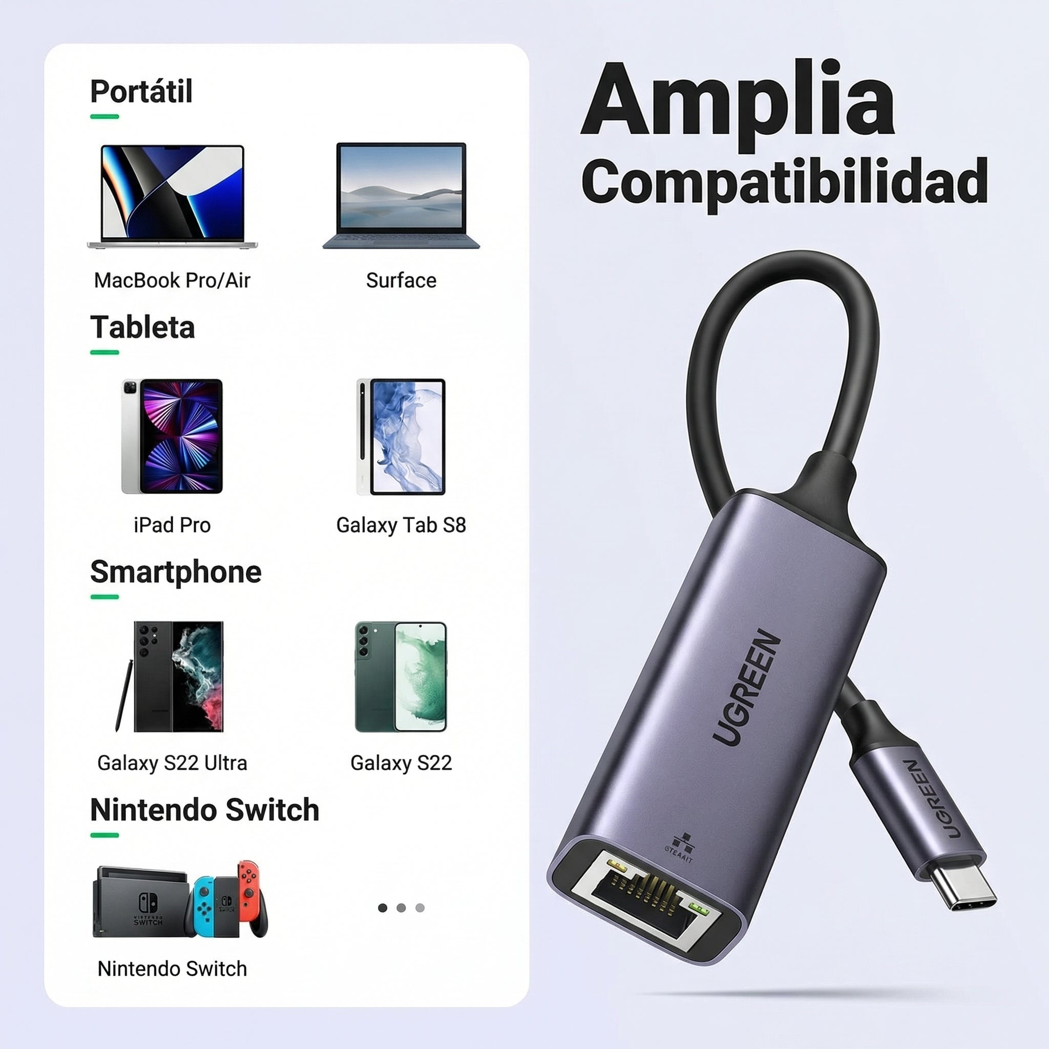 ADAPTADOR DE RED UGREEN USB-C A GIGABIT ETHERNET RJ45 50737 - 4