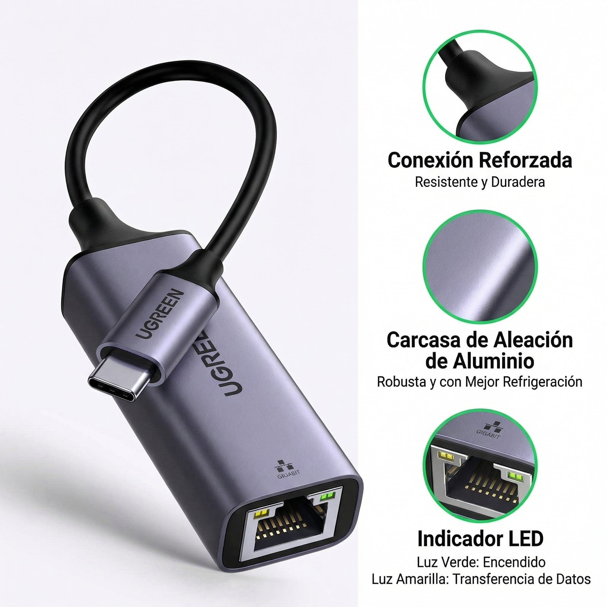 ADAPTADOR DE RED UGREEN USB-C A GIGABIT ETHERNET RJ45 50737 - 5