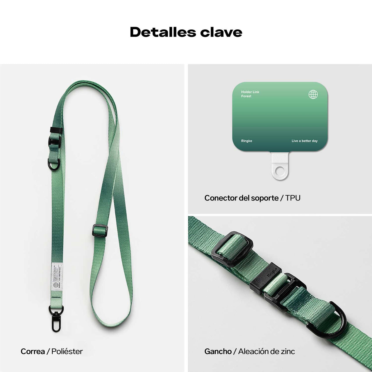 CORREA RINGKE HOLDER LINK SNAP HOOK AJUSTABLE VERDE FOREST - 2