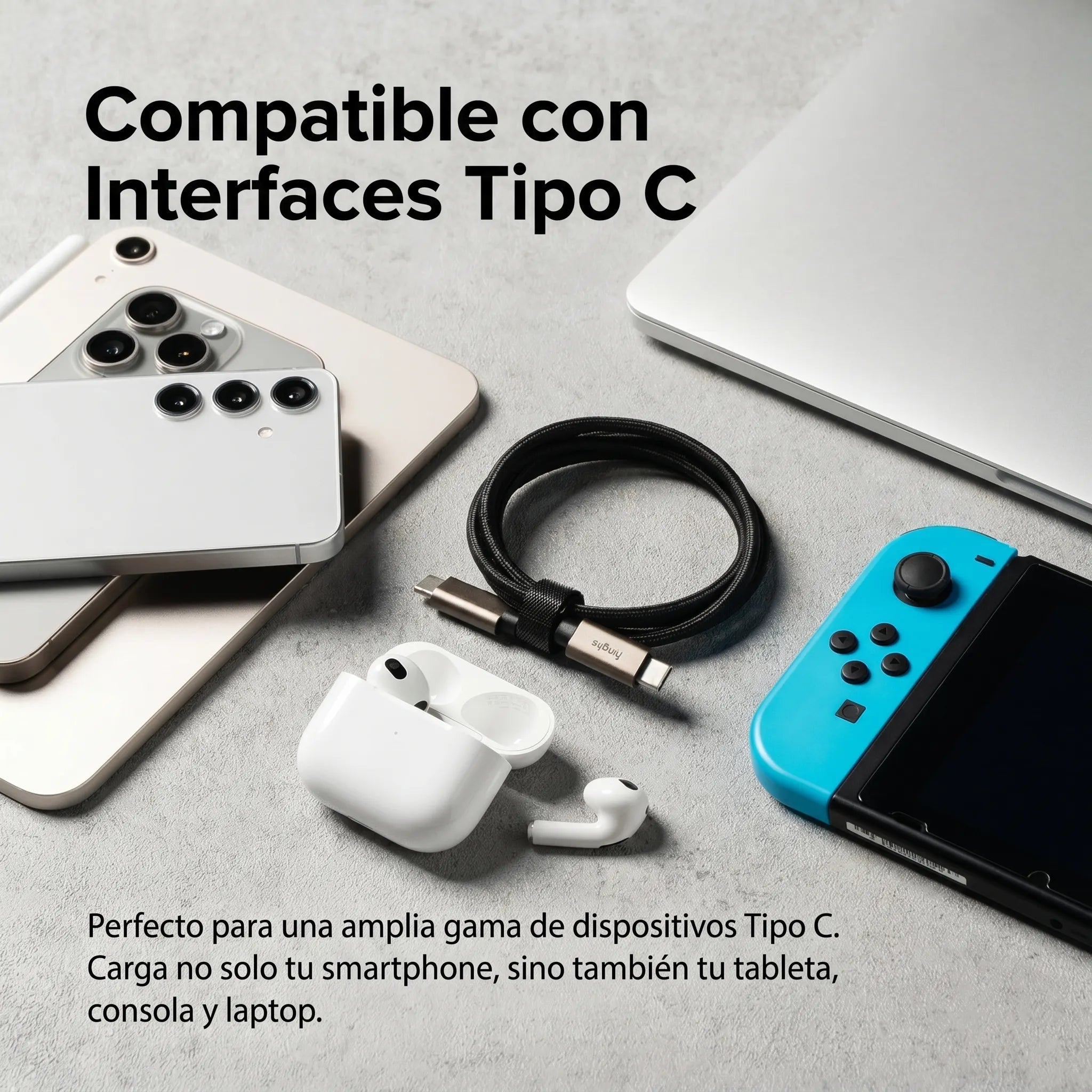 CARGADOR RINGKE CARGA RÁPIDA 12W TRENZADO NYLON TIPO C A C 1 METRO - 5