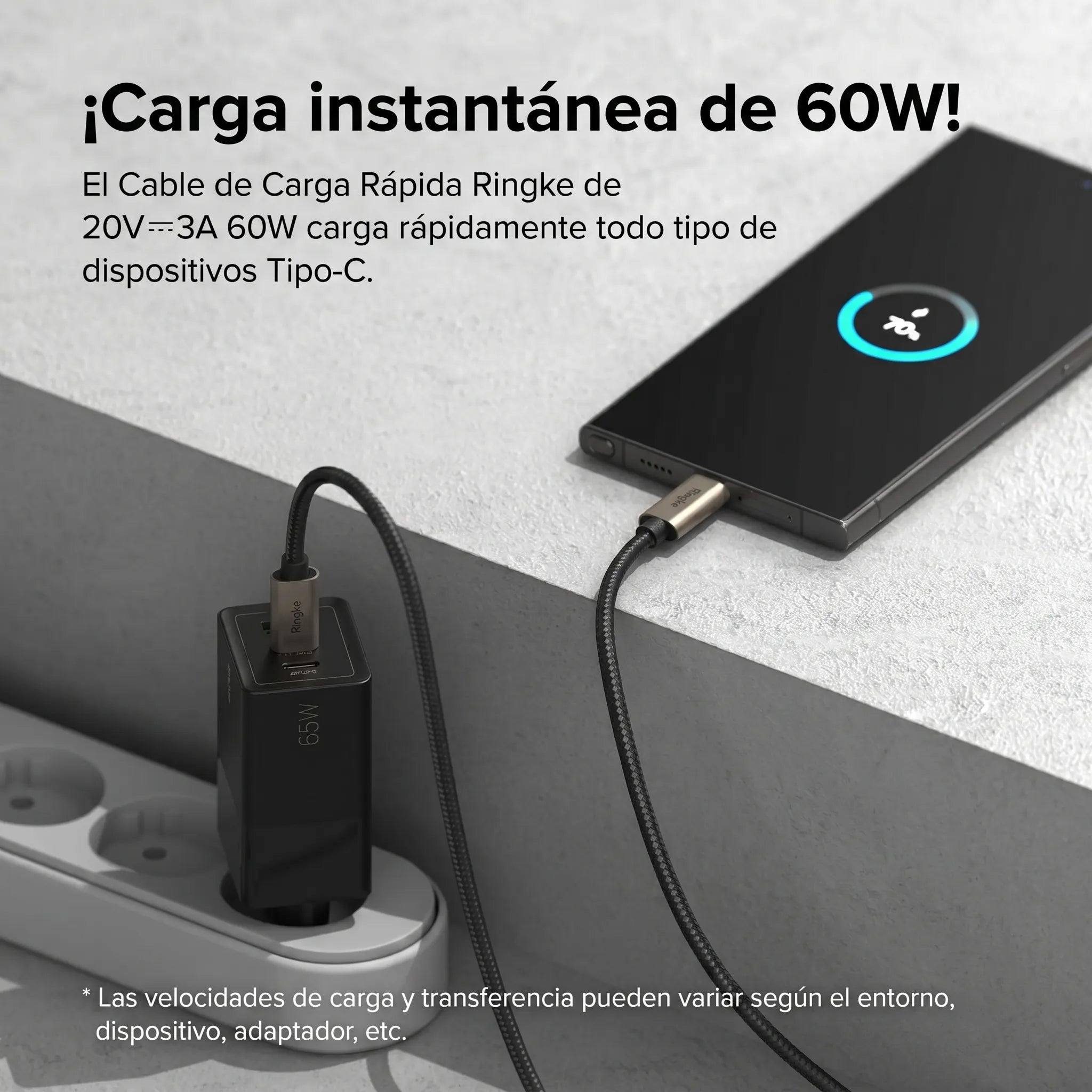 CARGADOR RINGKE CARGA RÁPIDA 12W TRENZADO NYLON TIPO C A C 1 METRO - 8