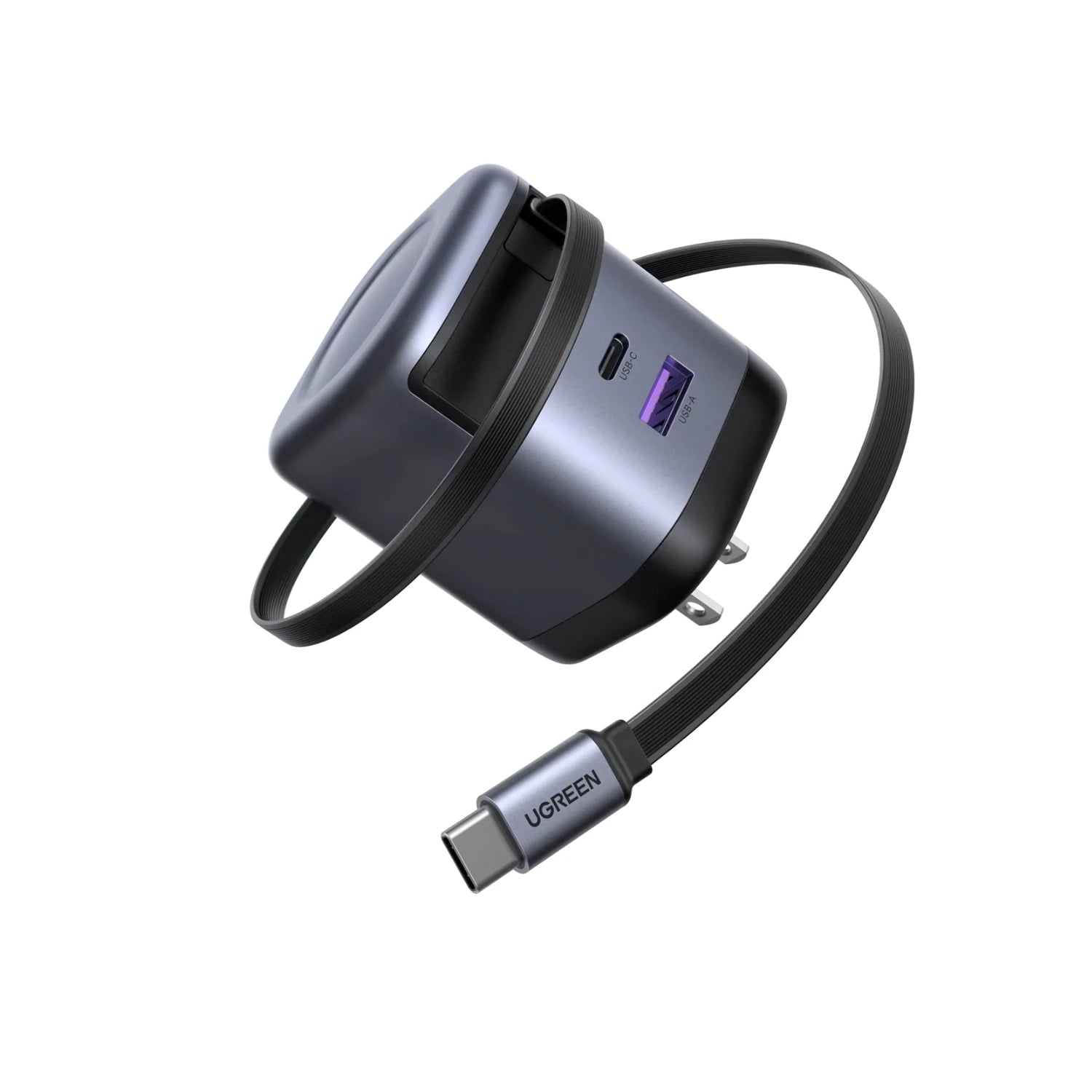 UGREEN CARGADOR GAN 65W CON CABLE RETRÁCTIL Y 3 PUERTOS - 1