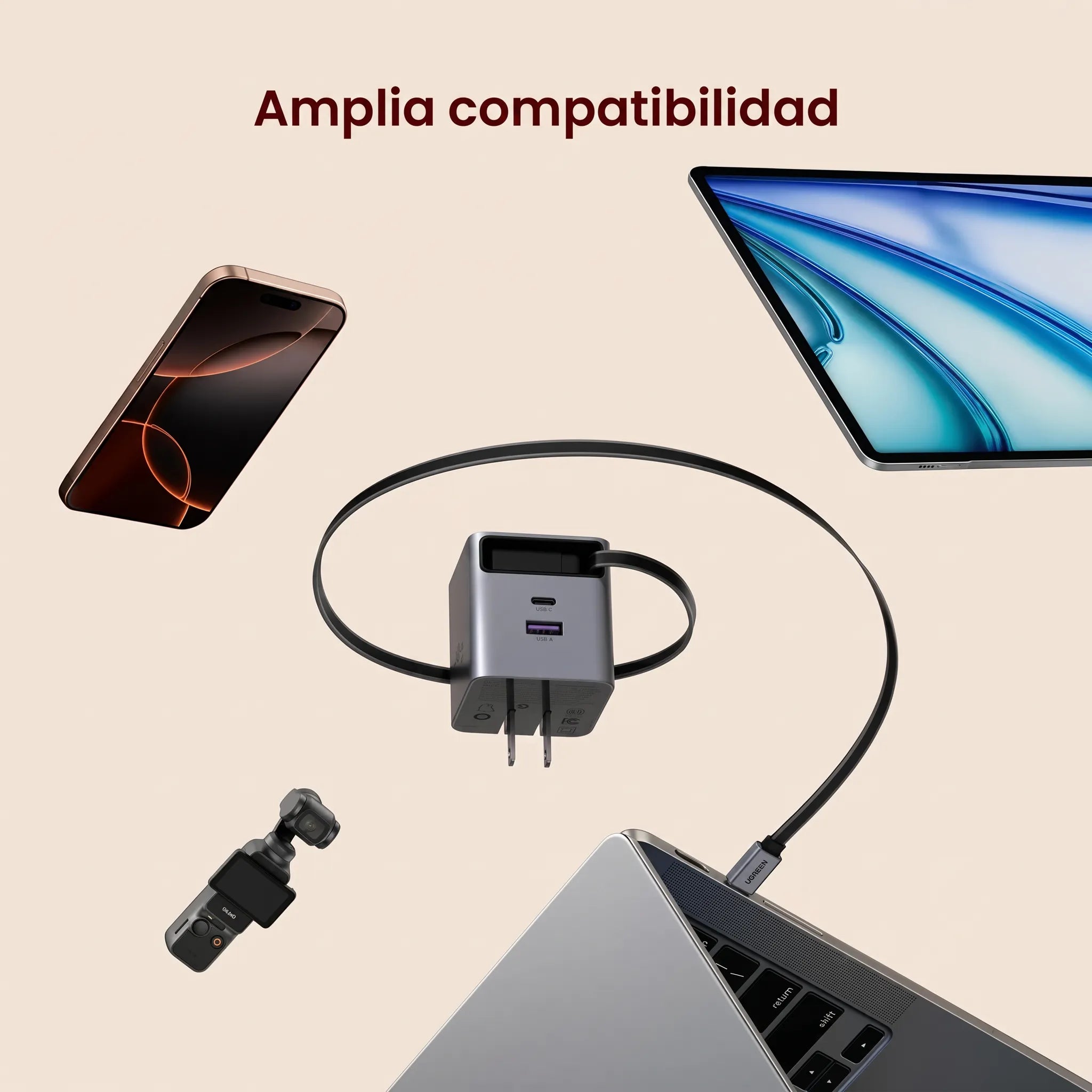 UGREEN CARGADOR GAN 65W CON CABLE RETRÁCTIL Y 3 PUERTOS - 6
