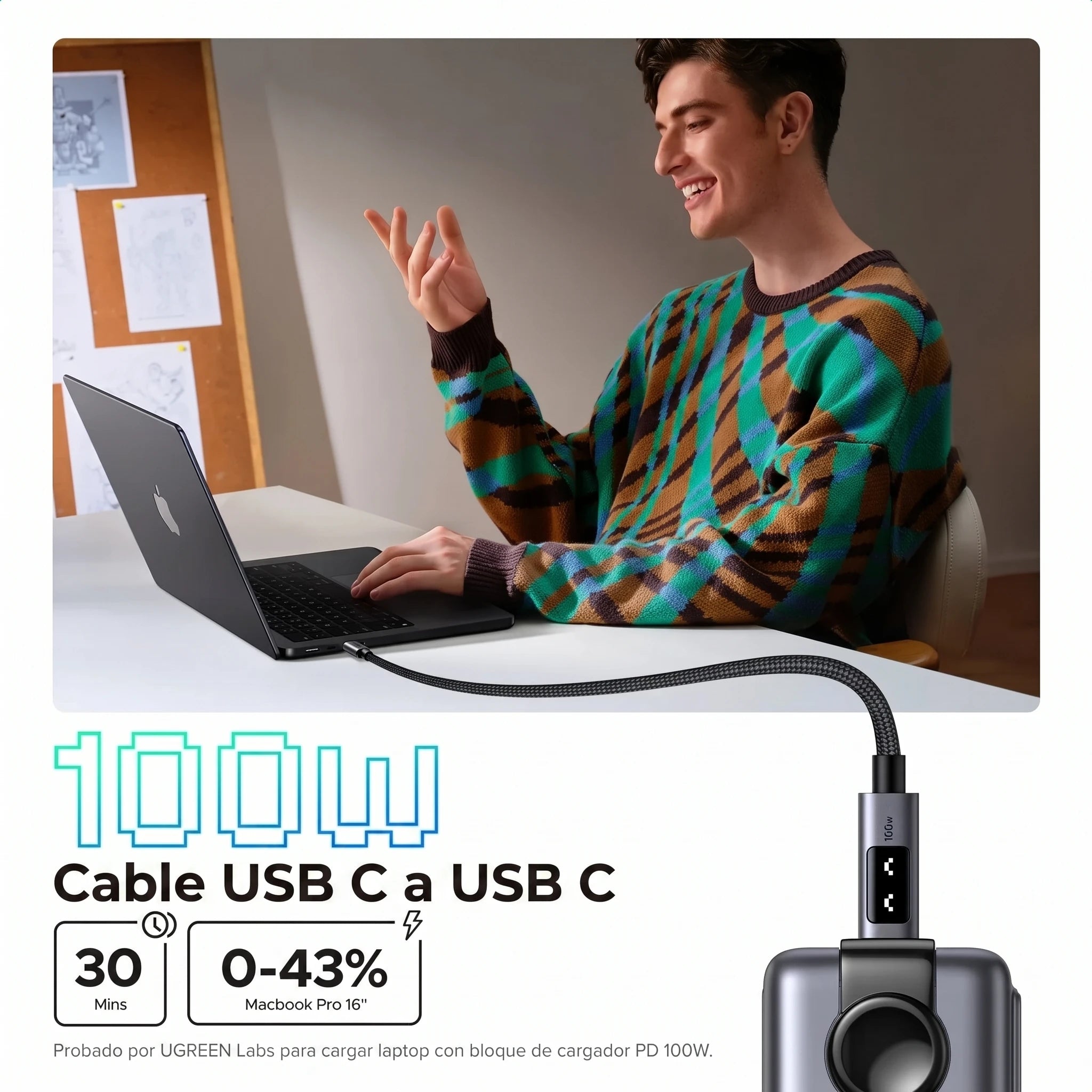 UGREEN L509 CABLE USB C A USB C 3M 100W 5A - 5
