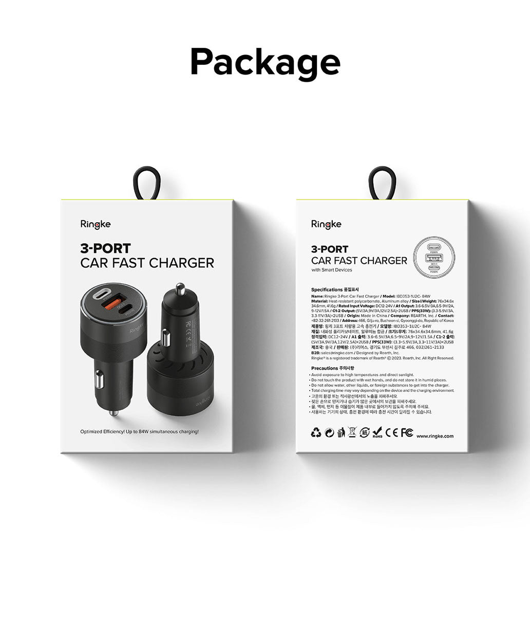 CARGADOR PARA AUTO RINGKE 3PORTS CARGA RÁPIDA 84W - 10