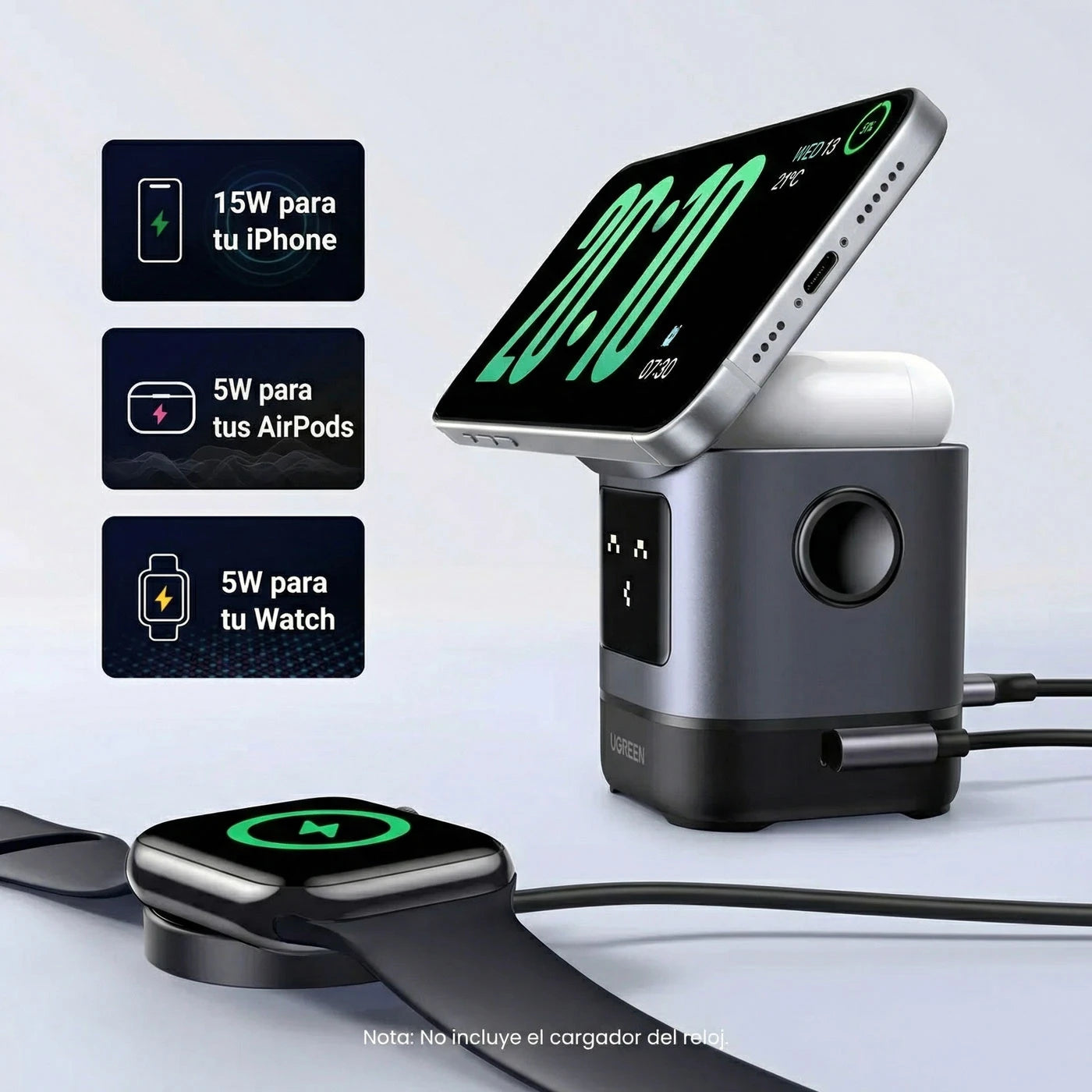 ESTACIÓN DE CARGA UGREEN UNO 2 EN 1 QI2 15W MAGSAFE - 9