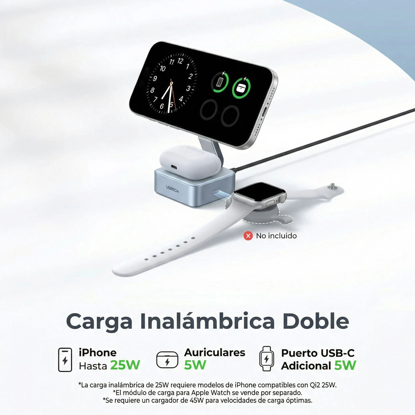 CARGADOR INALÁMBRICO UGREEN MAGFLOW 2 EN 1 25W MAGSAFE 55960B - 4