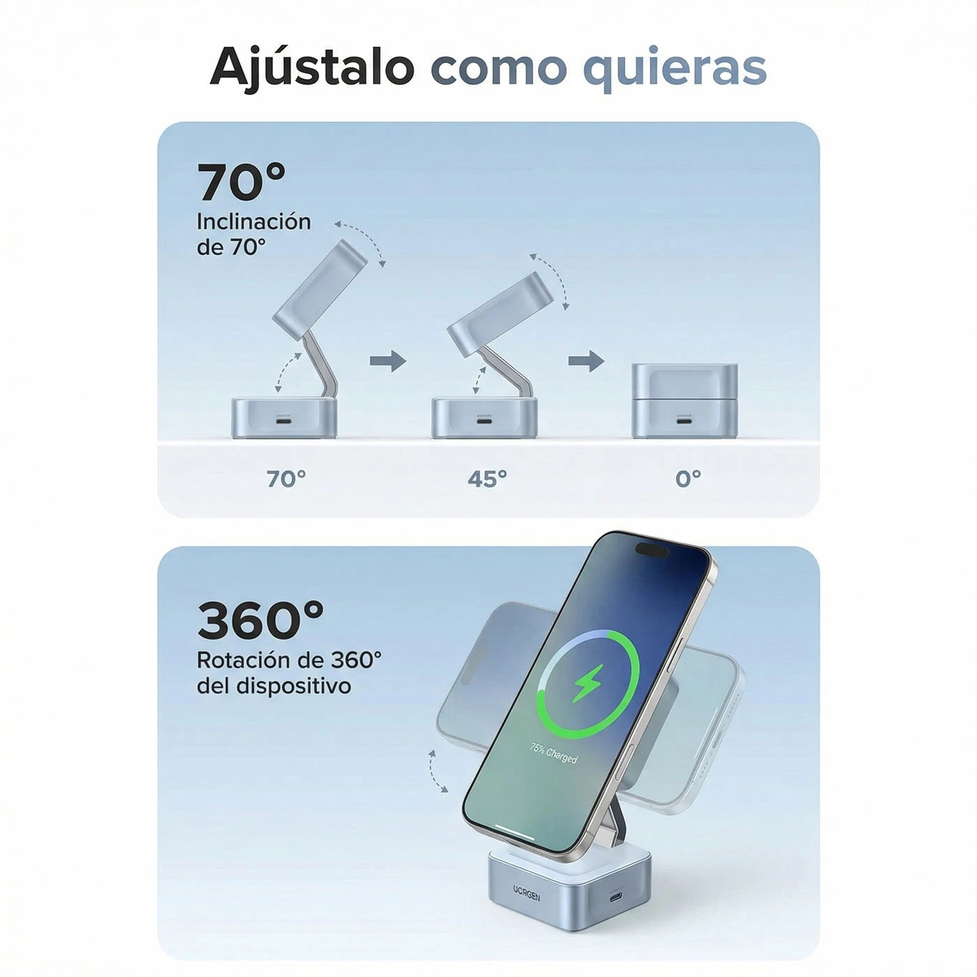 CARGADOR INALÁMBRICO UGREEN MAGFLOW 2 EN 1 25W MAGSAFE 55960B - 8