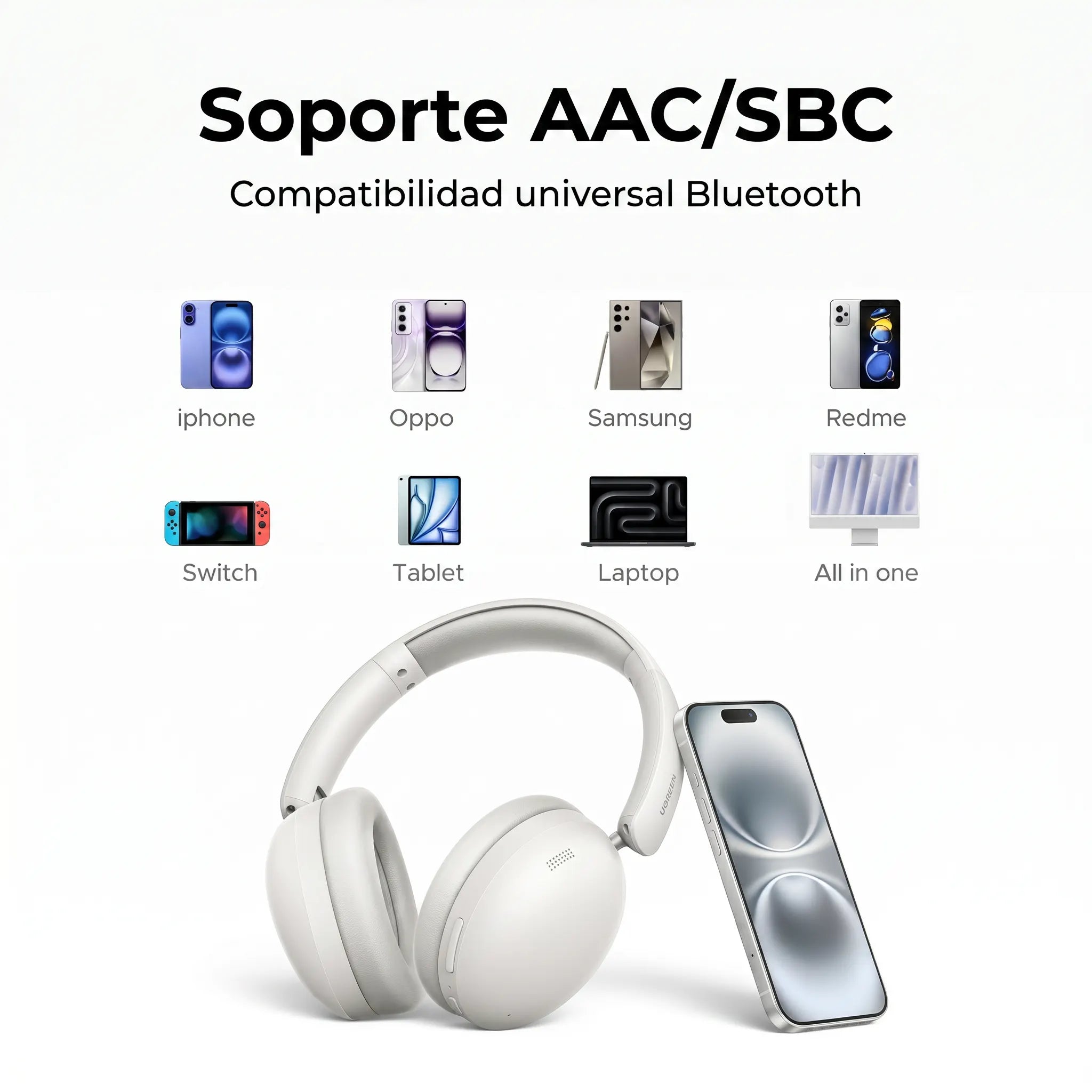 UGREEN AUDÍFONOS STUDIO MAX2 BLUETOOTH 5.4 CON 80 HORAS DE BATERÍA WHITE - 5