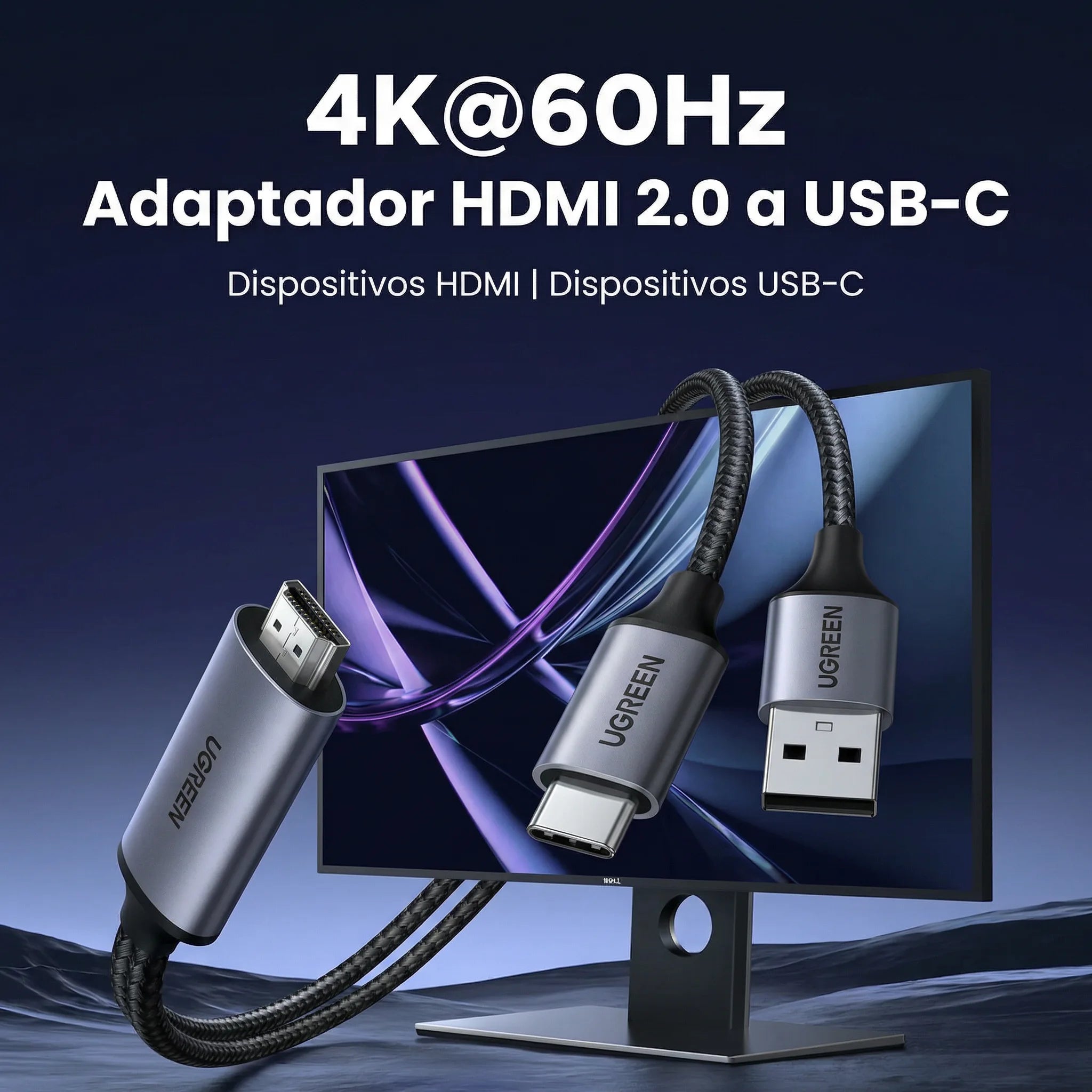 UGREEN HDMI TO USB C 4K 60HZ 2 METER CABLE WITH USB POWER CABLE - 2