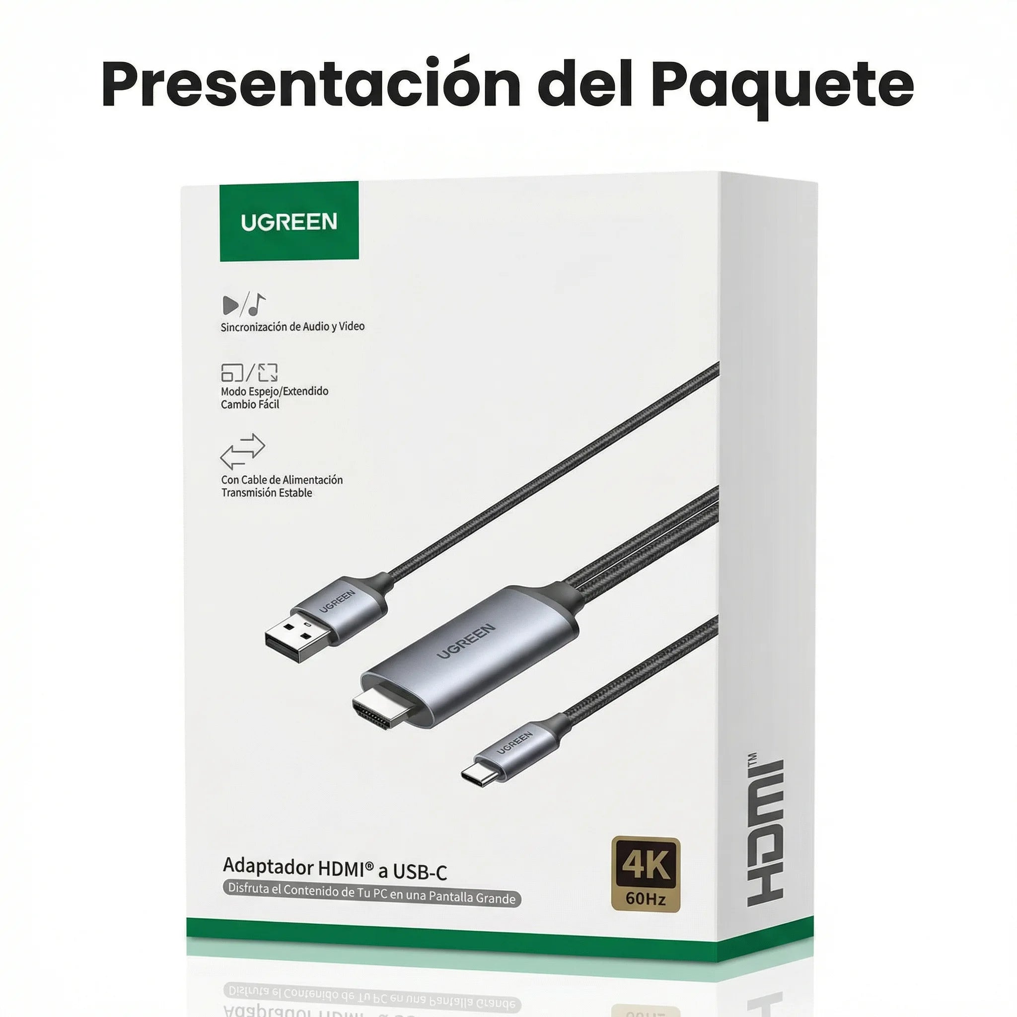 UGREEN HDMI TO USB C 4K 60HZ 2 METER CABLE WITH USB POWER CABLE - 5
