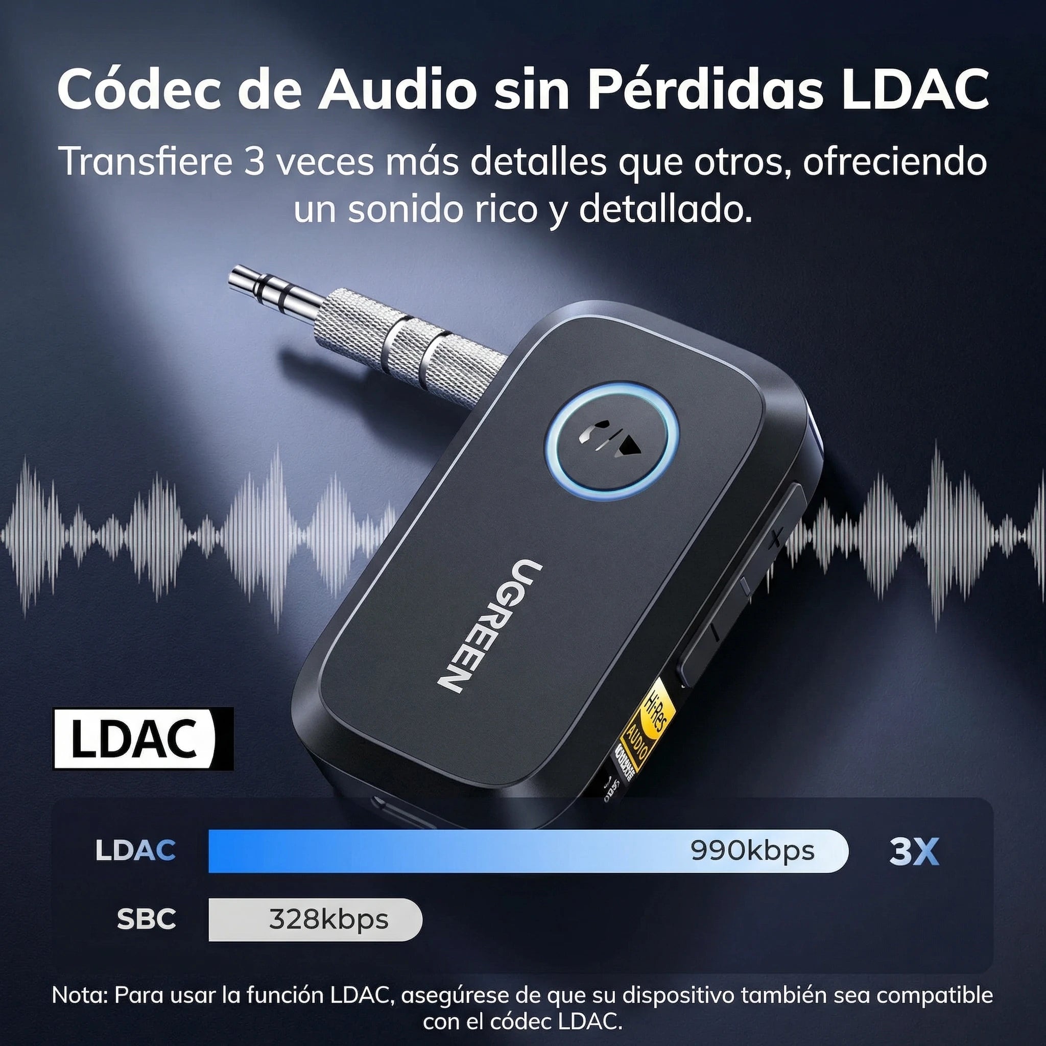 UGREEN RECEPTOR BLUETOOTH HI RES UGREEN LDAC 3.5 MM 55546 - 4