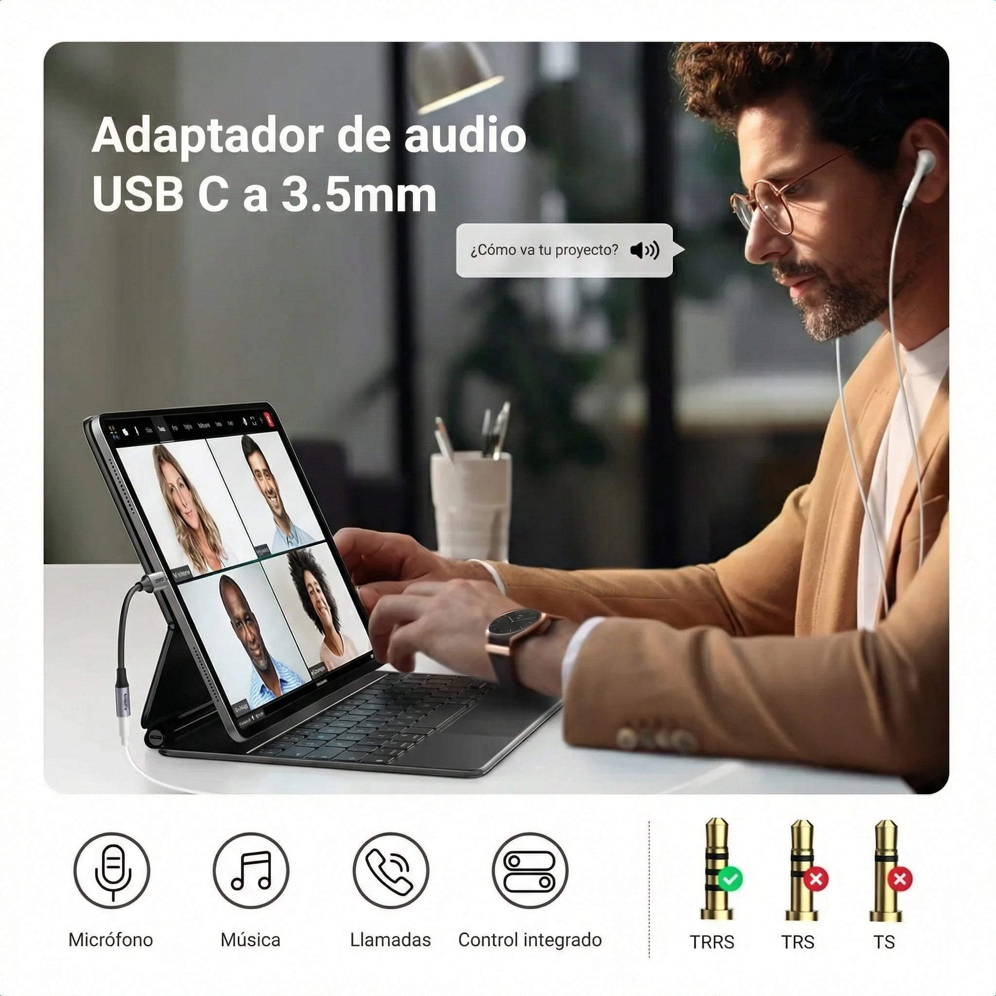 ADAPTADOR UGREEN USB C A 3.5 MM AUDIO + MIC 80154 - 2