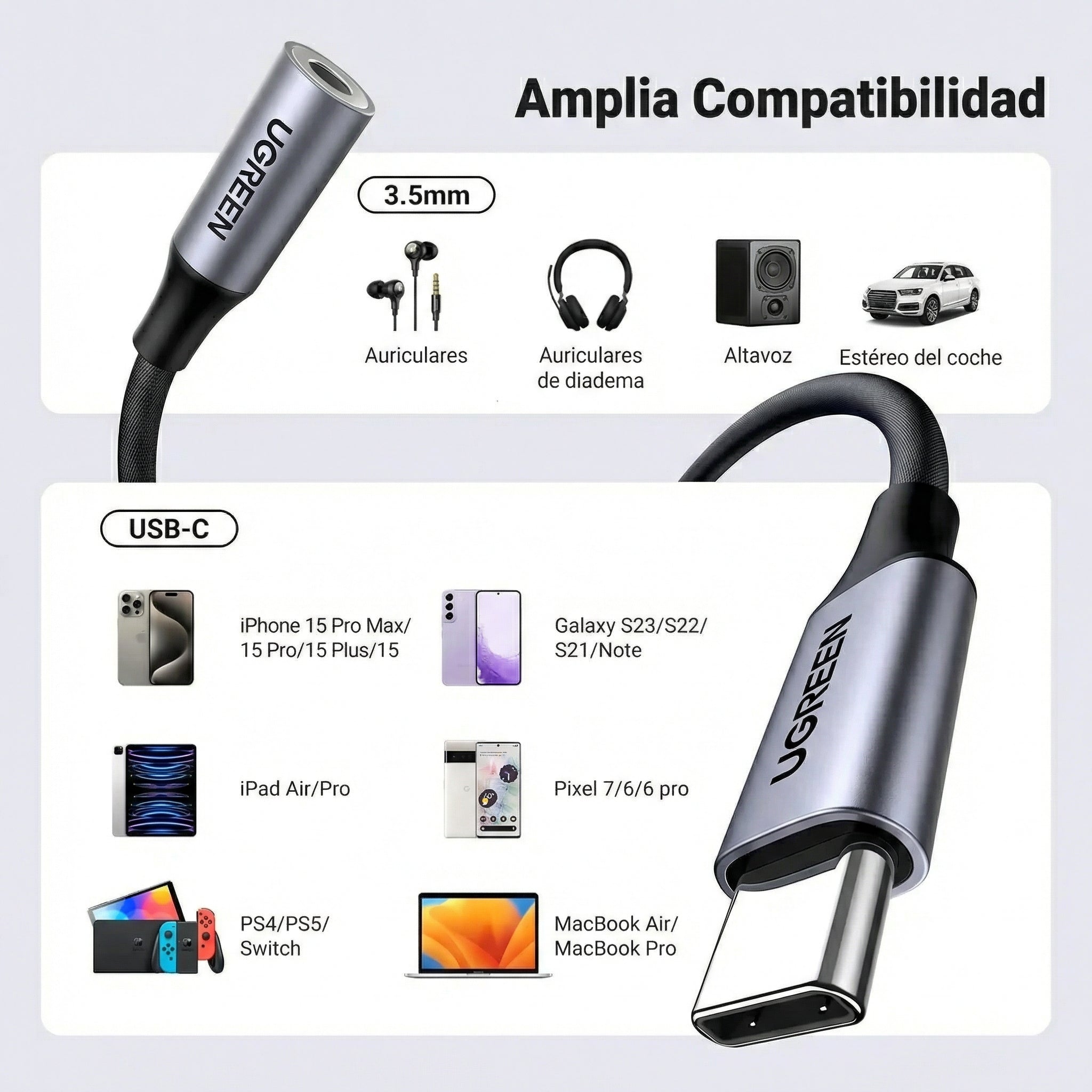 ADAPTADOR UGREEN USB C A 3.5 MM AUDIO + MIC 80154 - 7