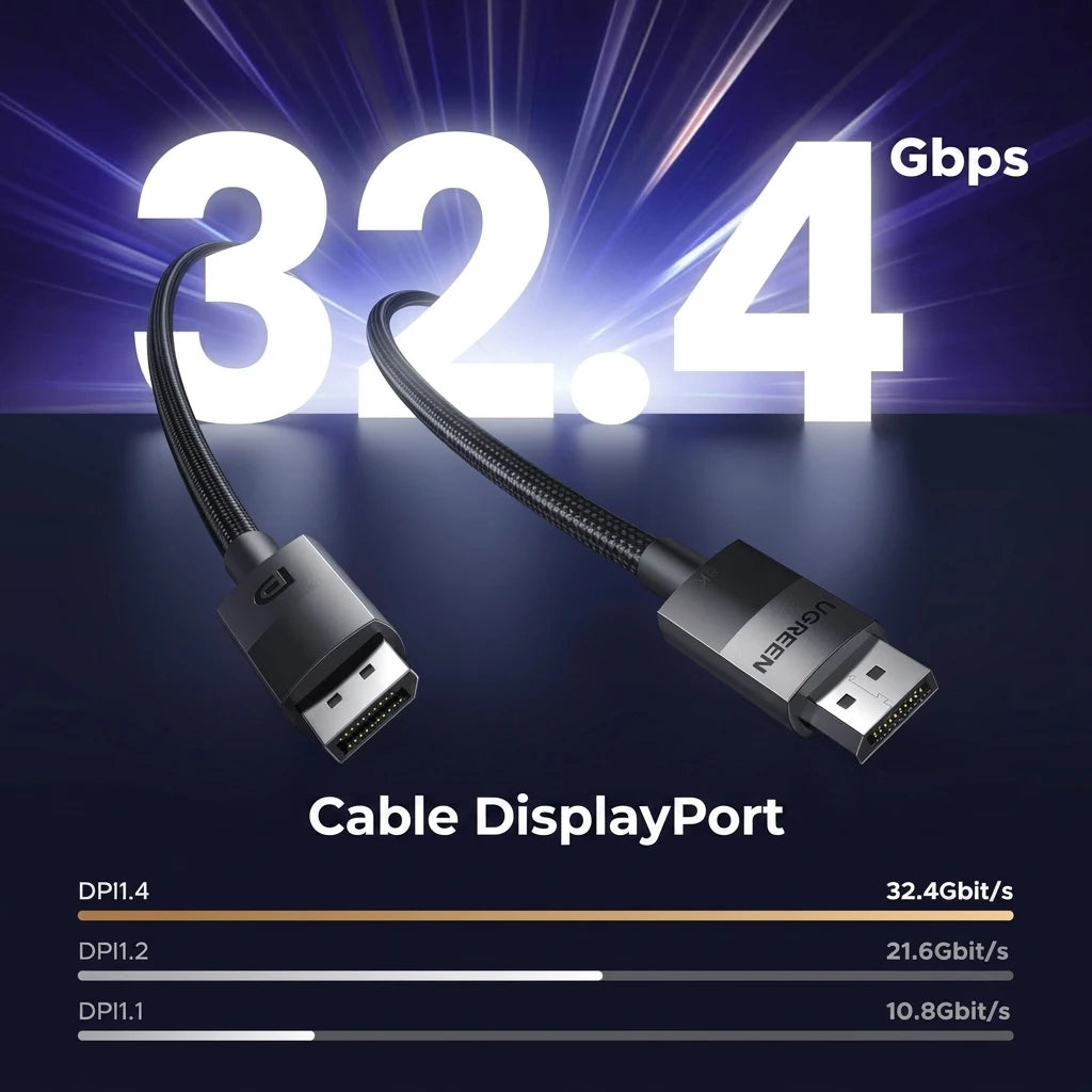 CABLE UGREEN DP 1.4 MALE O MALE TRENZADO 1M CABLE DISPLAYPORT 8K 60H - 4