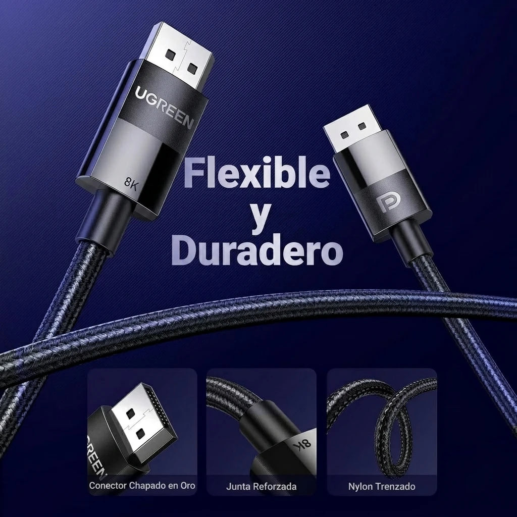 CABLE UGREEN DP 1.4 MALE O MALE TRENZADO 1M CABLE DISPLAYPORT 8K 60H - 6