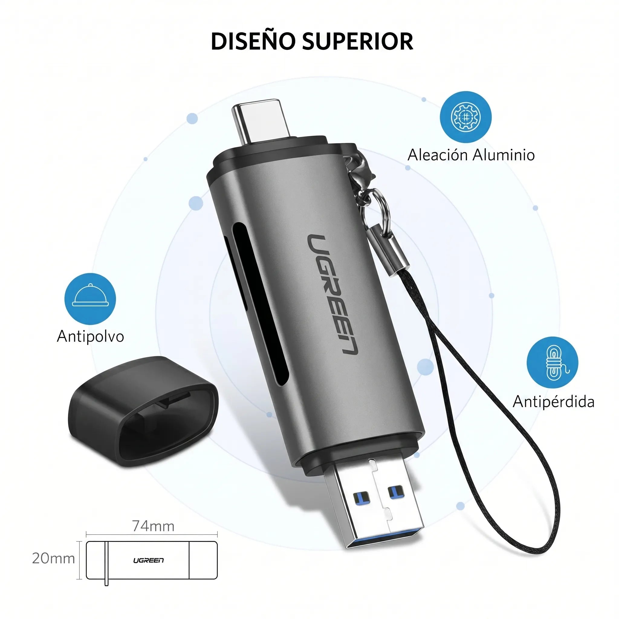UGREEN LECTOR DE TARJETAS SD / MICROSD USB C Y USB A - 7