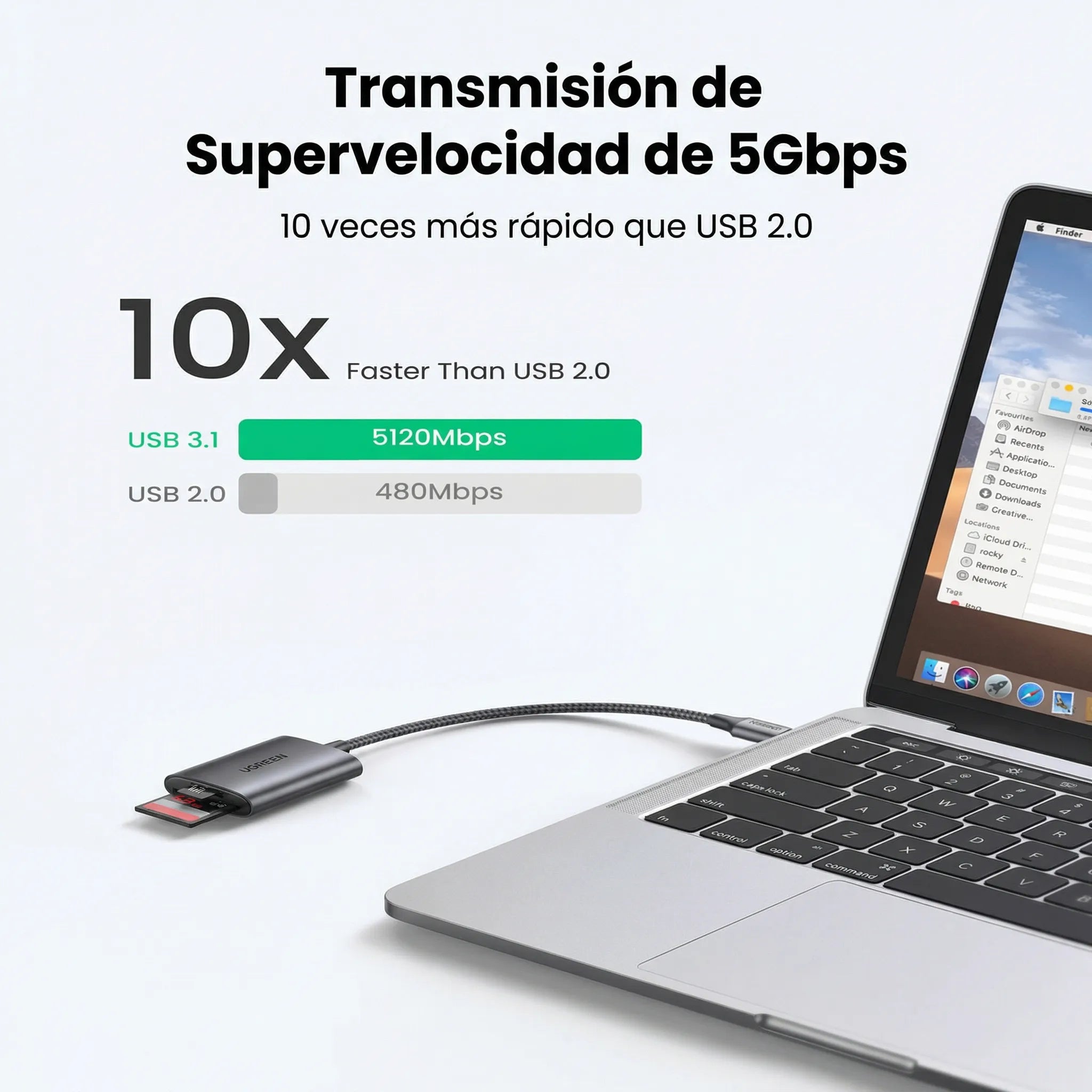LECTOR DE TARJETAS UGREEN 2 EN 1 USB C A SD/ MICRO SD - 2