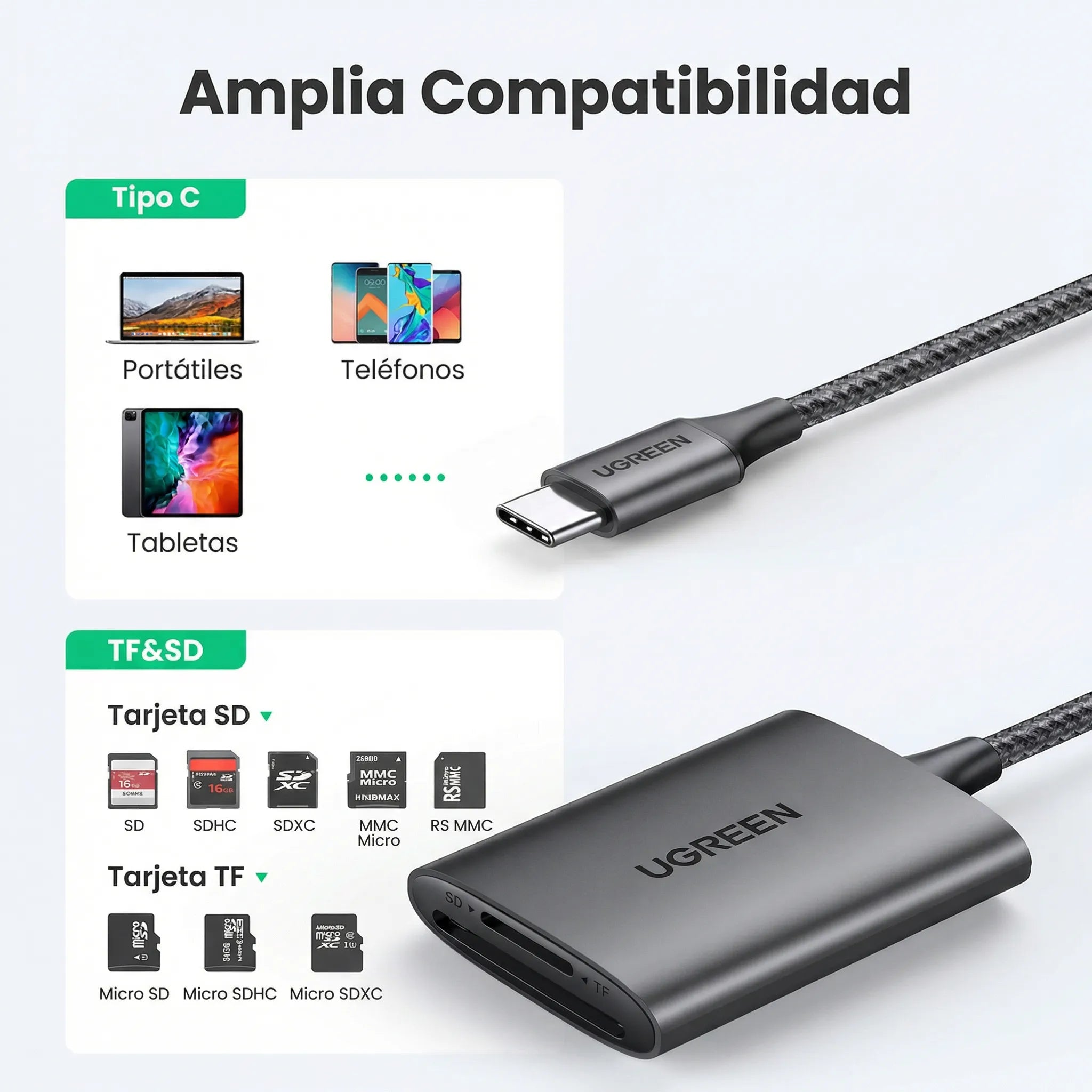 LECTOR DE TARJETAS UGREEN 2 EN 1 USB C A SD/ MICRO SD - 5