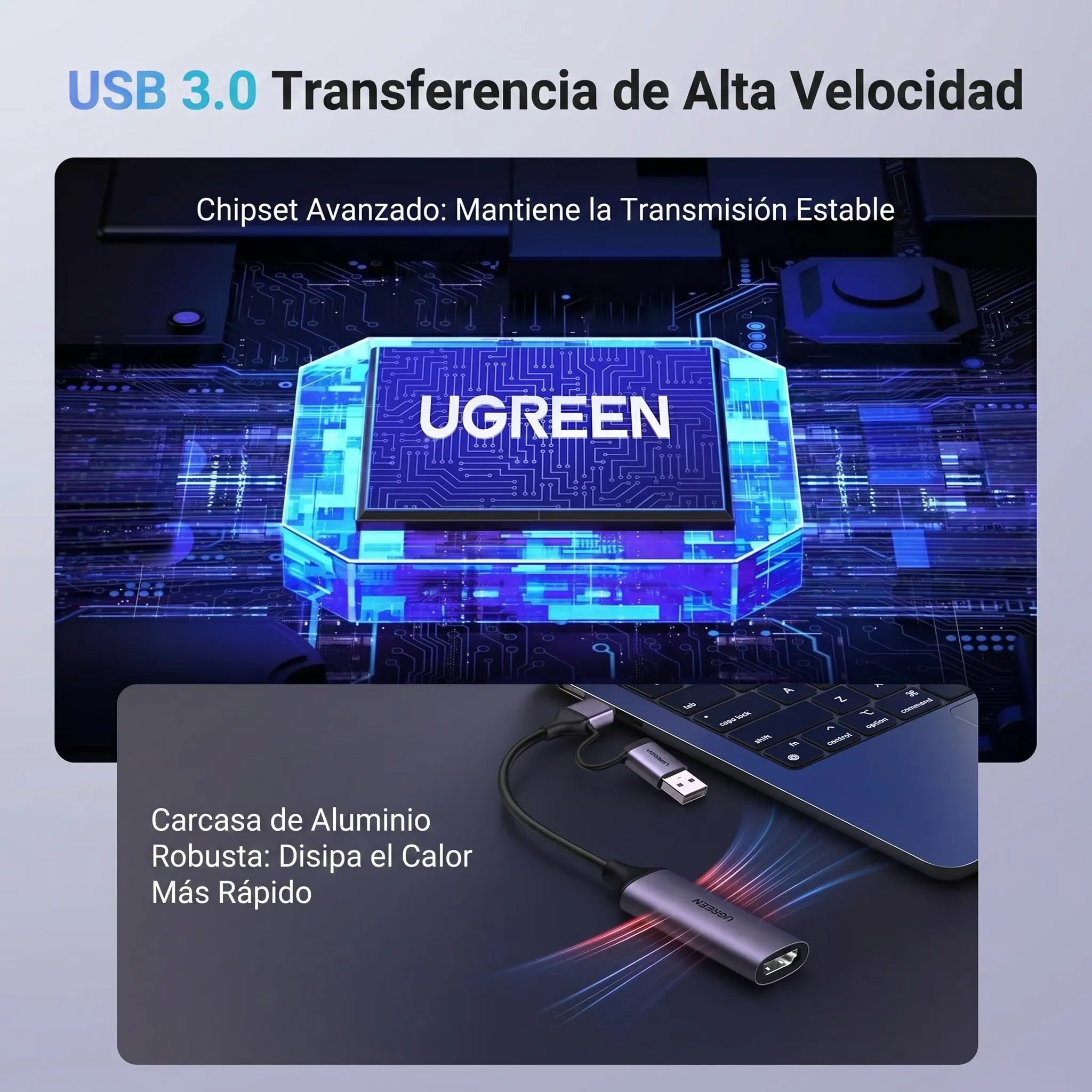UGREEN CAPTURADORA HDMI A USB A Y USB C 1080P 60HZ PARA STREAMING - 3