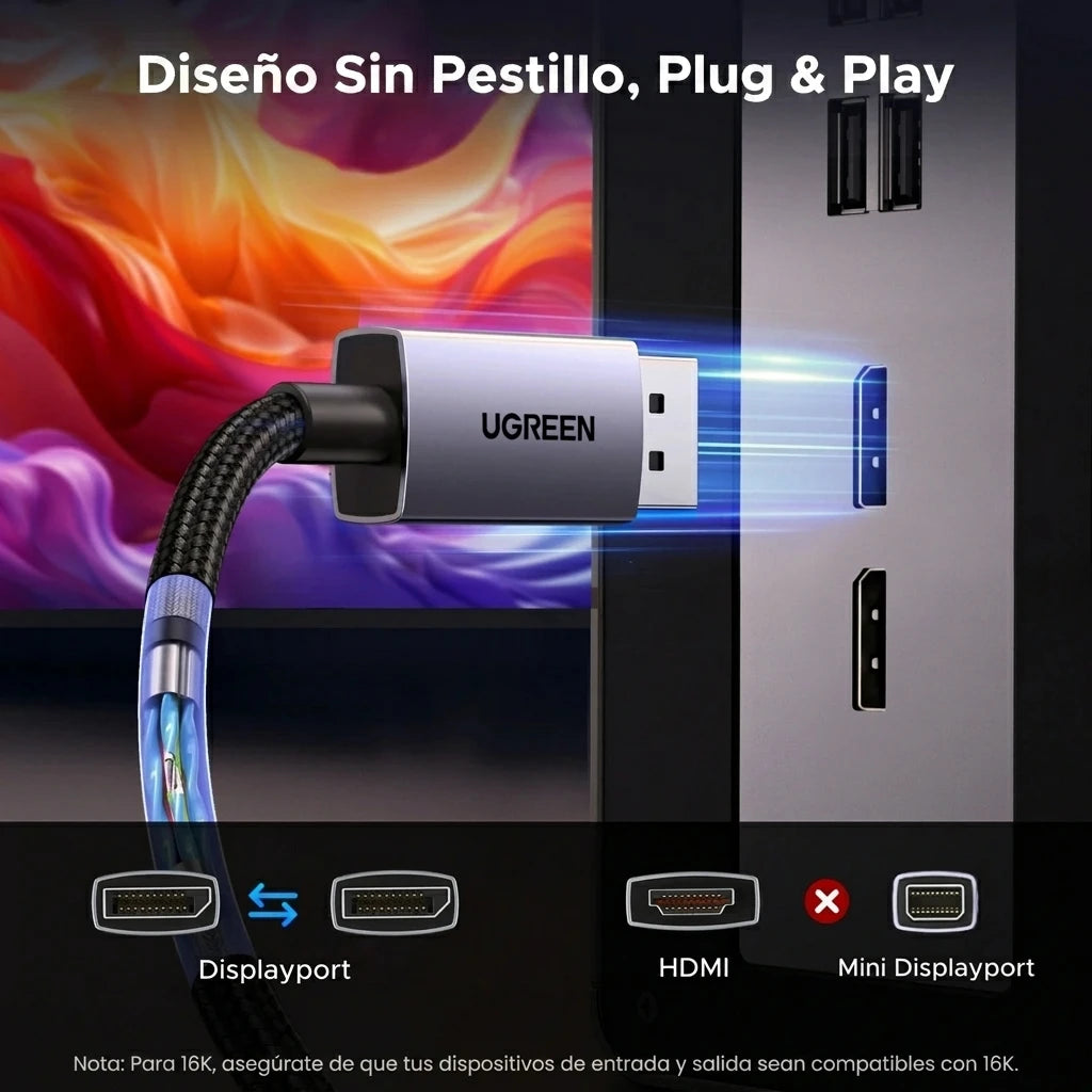 UGREEN DP131 - CABLE DISPLAYPORT 2M 16K 60HZ - 9