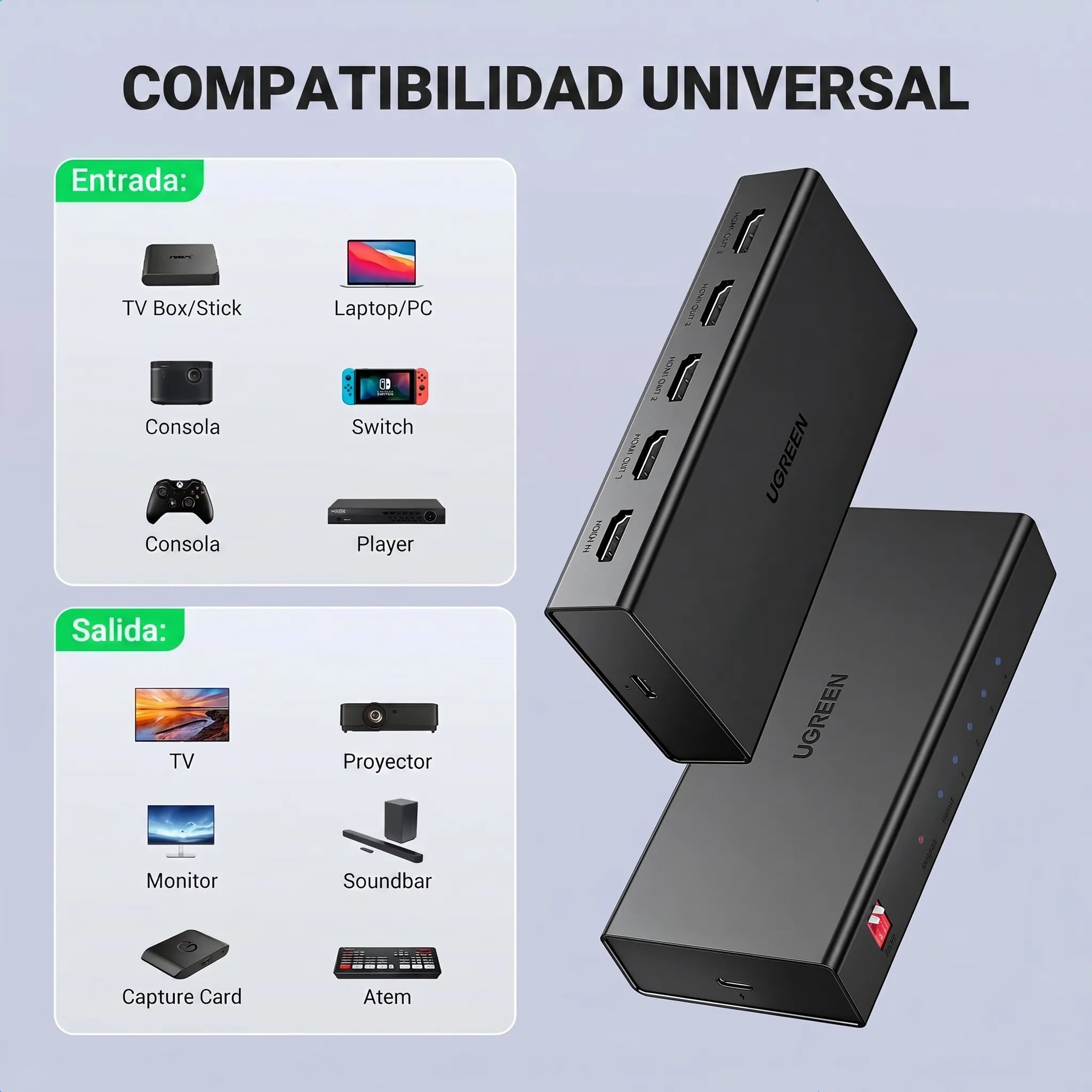 UGREEN SPLITTER HDMI 1X4 4K 60HZ PARA DUPLICAR SEÑAL EN 4 PANTALLAS - 8