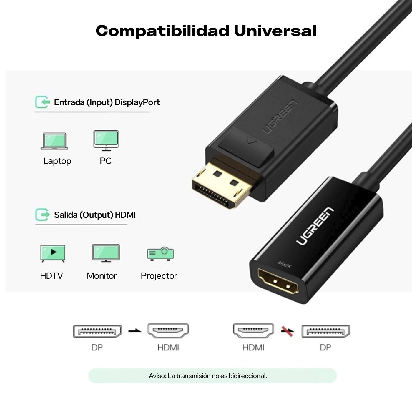 ADAPTADOR/CONVERTIDOR UGREEN DISPLAYPORT A HDMI 4K 30 HZ 40363 - 6
