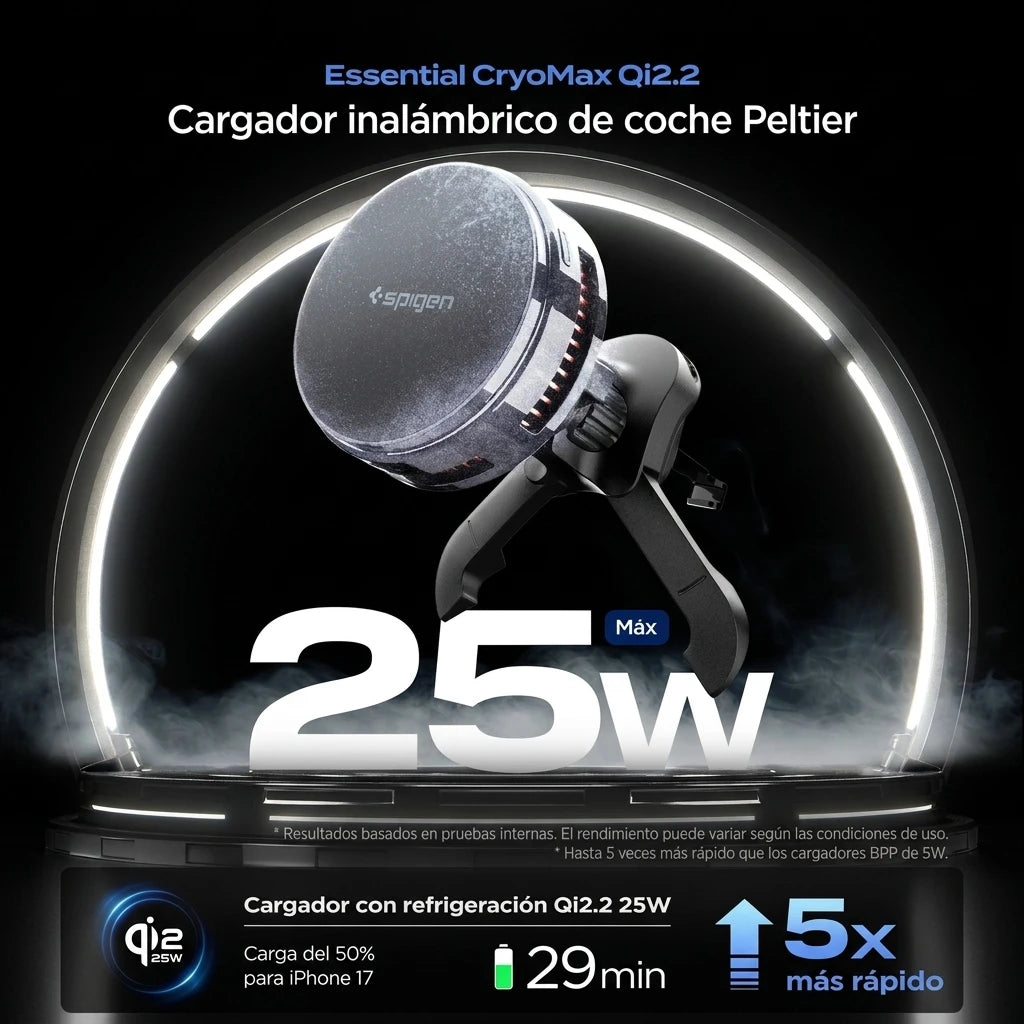 SOPORTE CARGADOR MAGNÉTICO SPIGEN ESSENTIAL PARA AUTO QI2.2 25W - 5