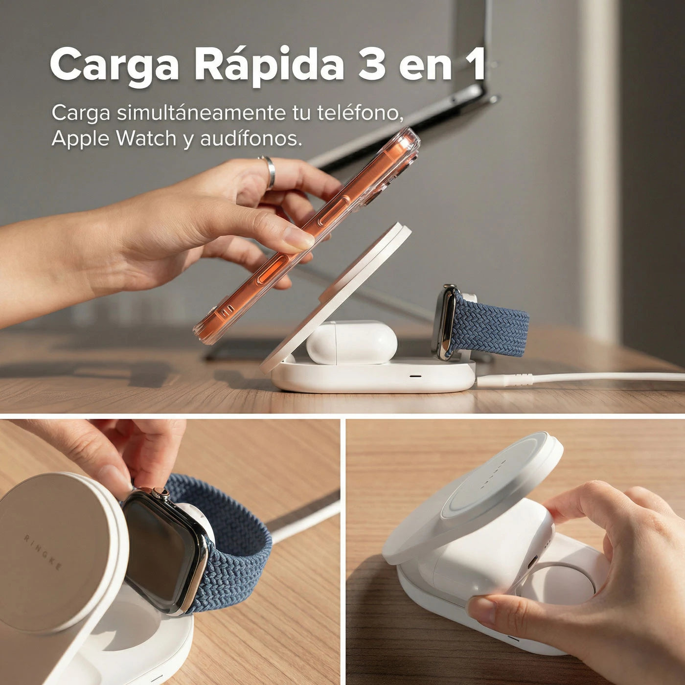 CARGADOR MAGSAFE RINGKE QI2 25W 3-IN-1 FOLDING STAND - 6