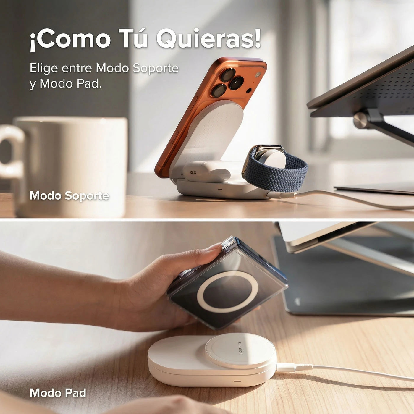 CARGADOR MAGSAFE RINGKE QI2 25W 3-IN-1 FOLDING STAND - 7