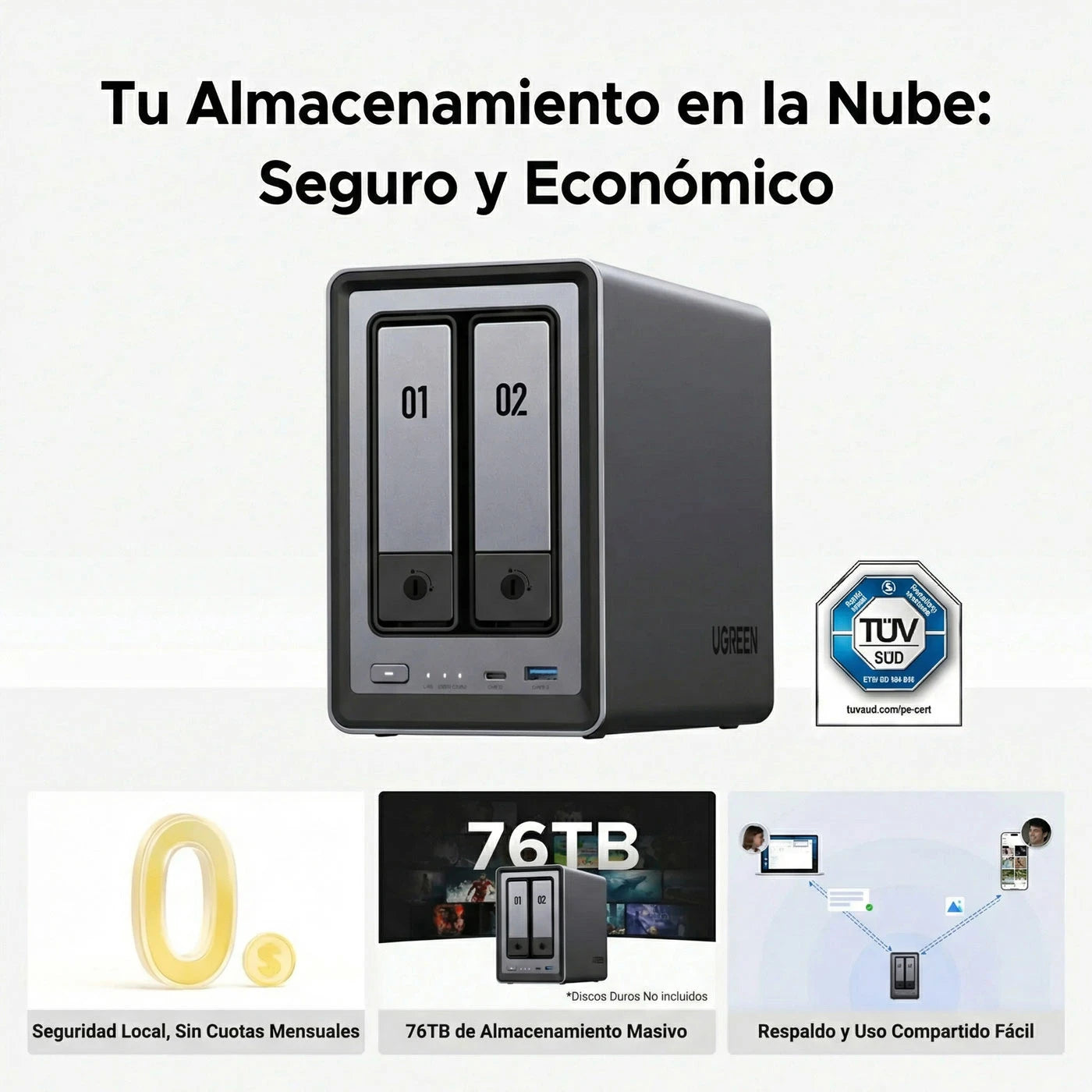 UGREEN NASYNC DXP2800 - NAS 2 BAHÍAS 2.5GBE PARA HOGAR Y OFICINA - 3