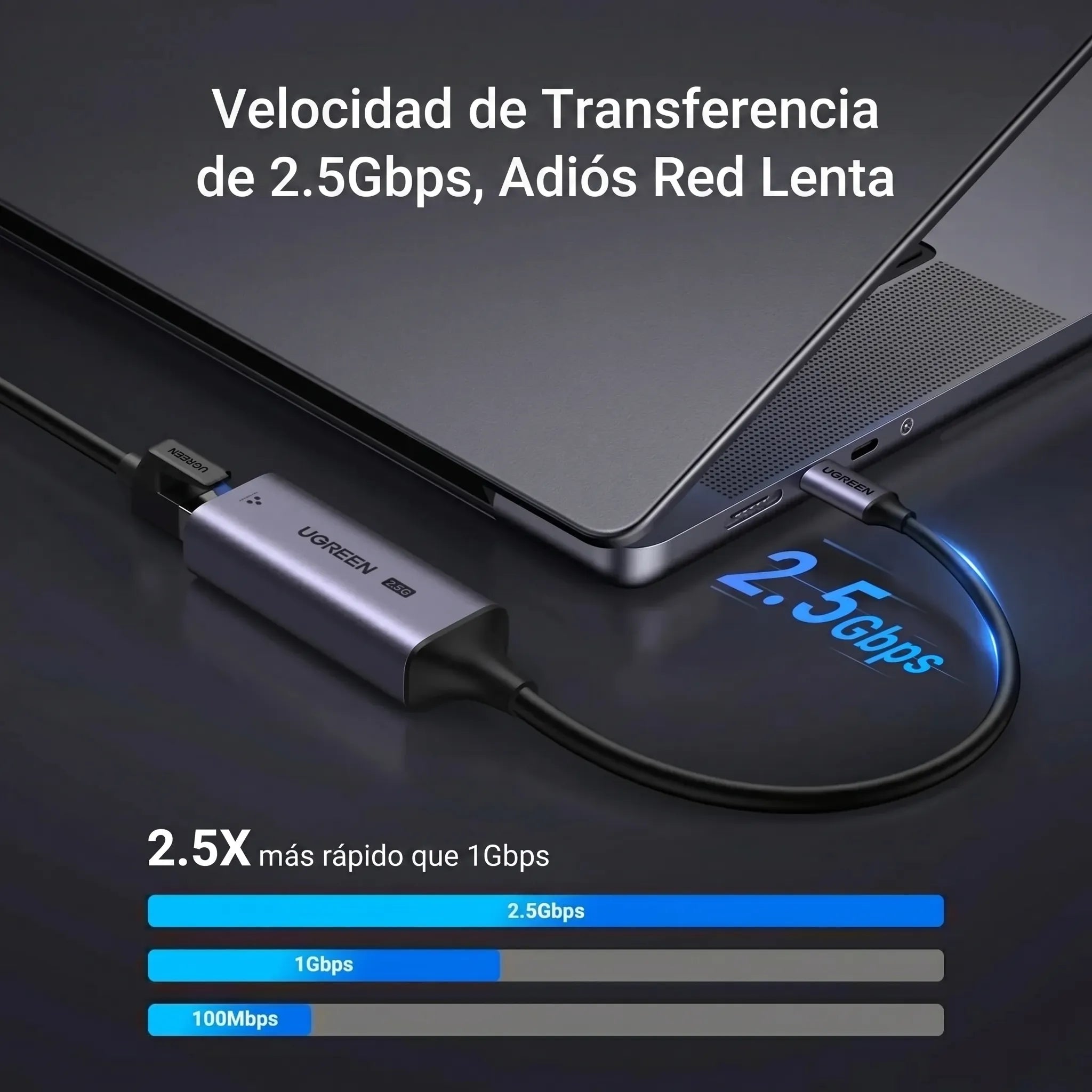 UGREEN ADAPTADOR USB-C A ETHERNET 2.5G RJ45 PARA LAPTOP Y TABLET - 4