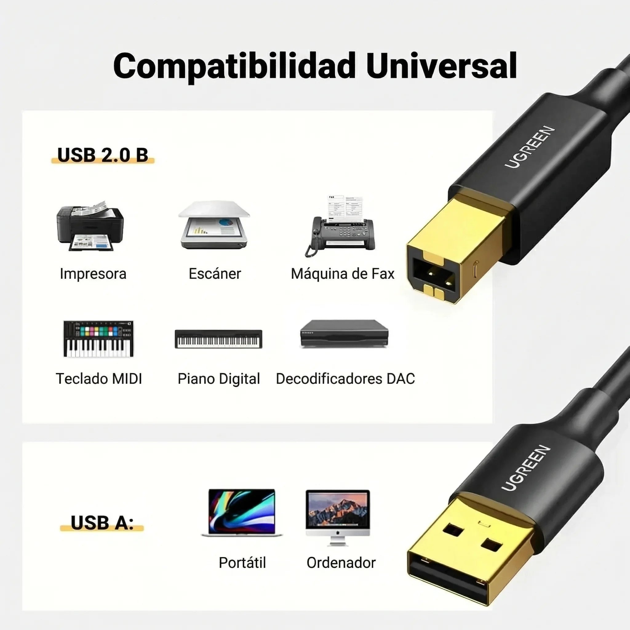 CABLE UGREEN USB A A USB TIPO B PARA IMPRESORA 1.5M NEGRO - 2