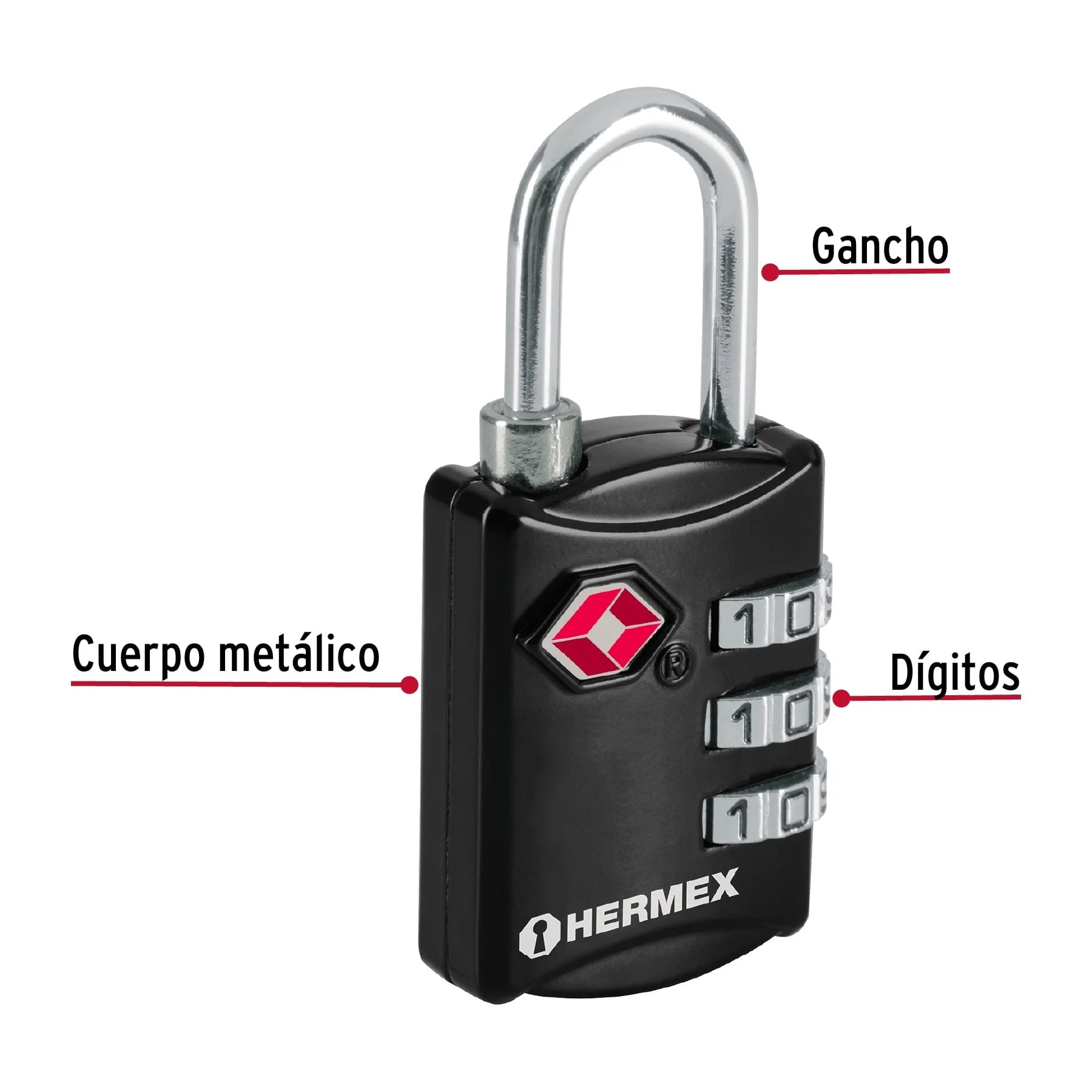 CANDADO MALETERO DE COMBINACIÓN 27 MM SEGURIDAD TSA HERMEX - 2