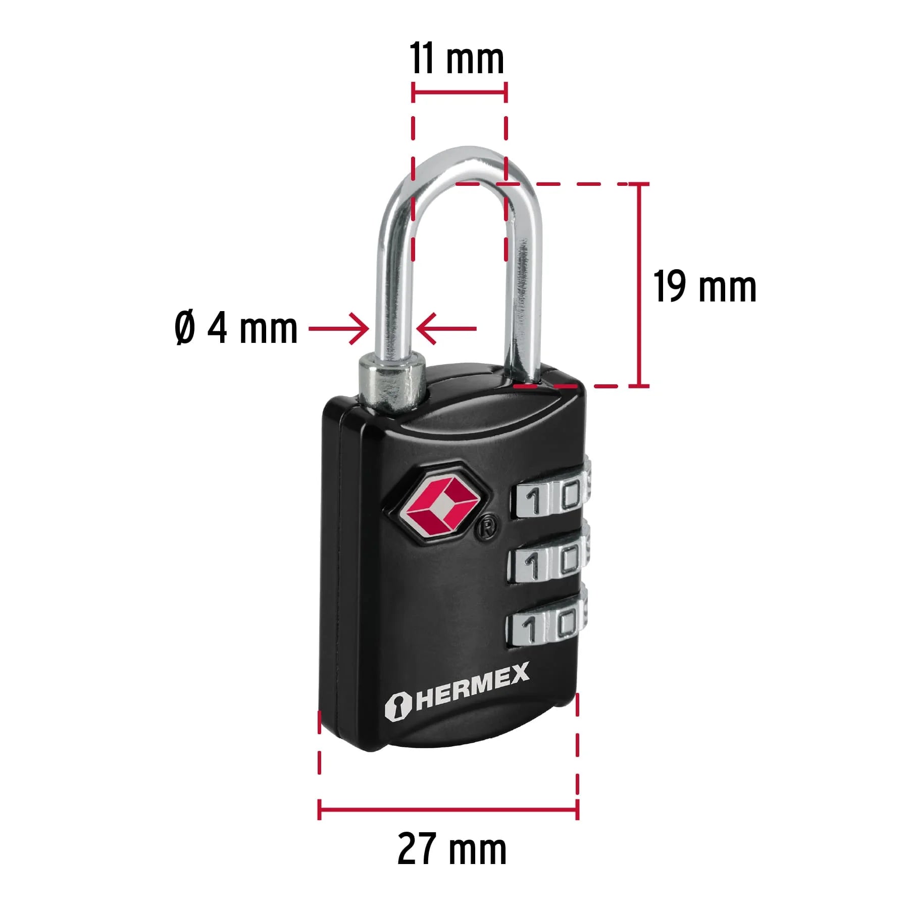 CANDADO MALETERO DE COMBINACIÓN 27 MM SEGURIDAD TSA HERMEX - 3