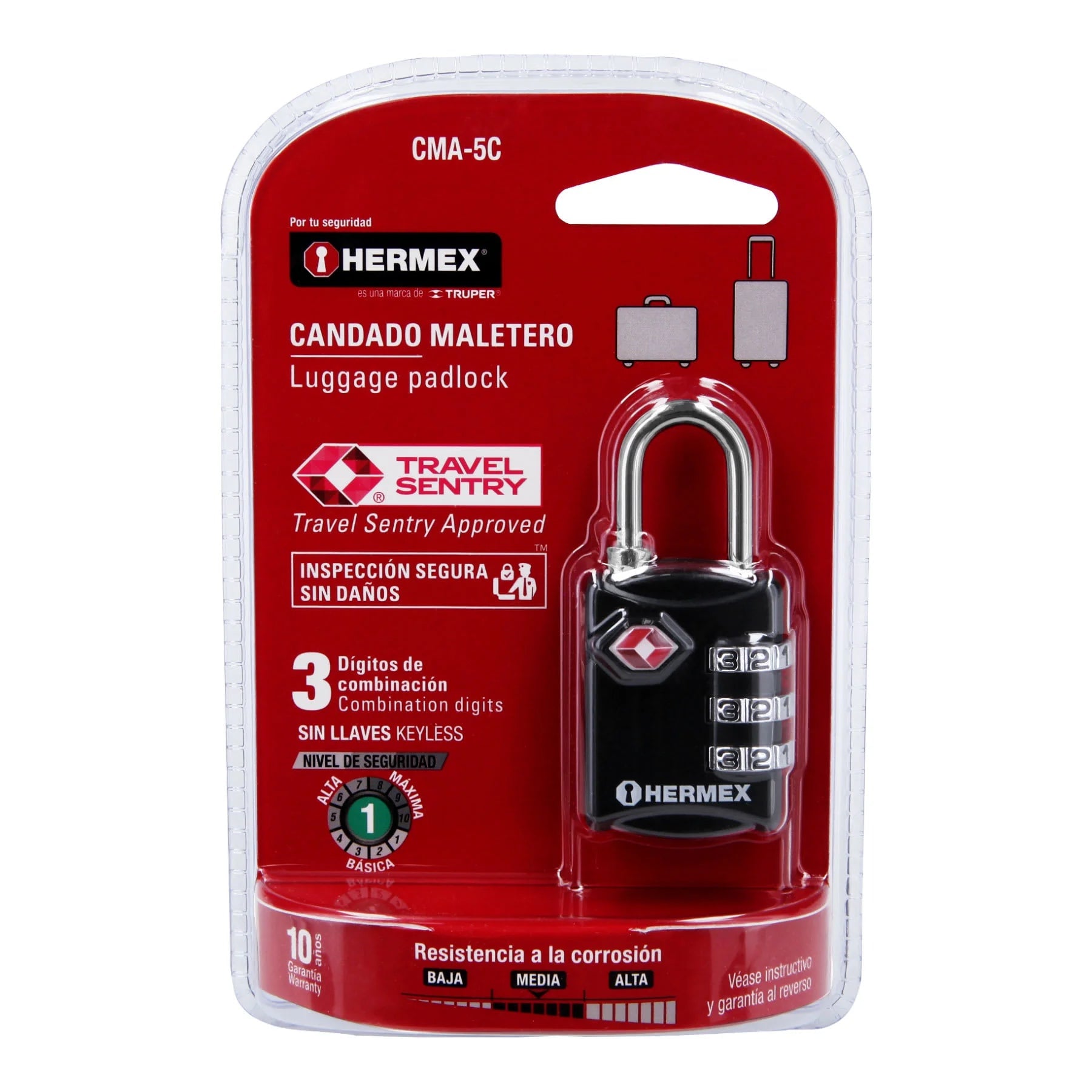 CANDADO MALETERO DE COMBINACIÓN 27 MM SEGURIDAD TSA HERMEX - 4