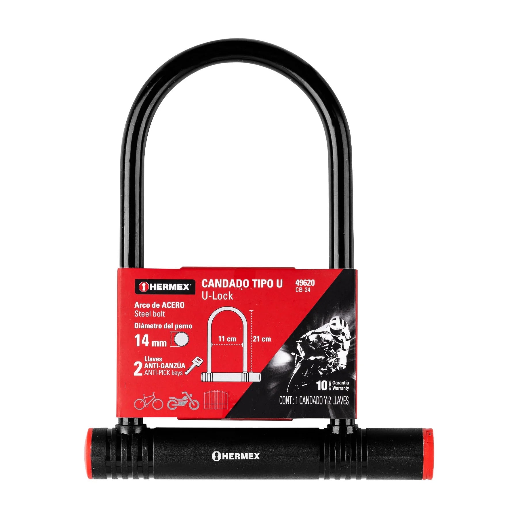 CANDADO MOTOCICLETA BICICLETA TIPO U 14 MM HERMEX - 1