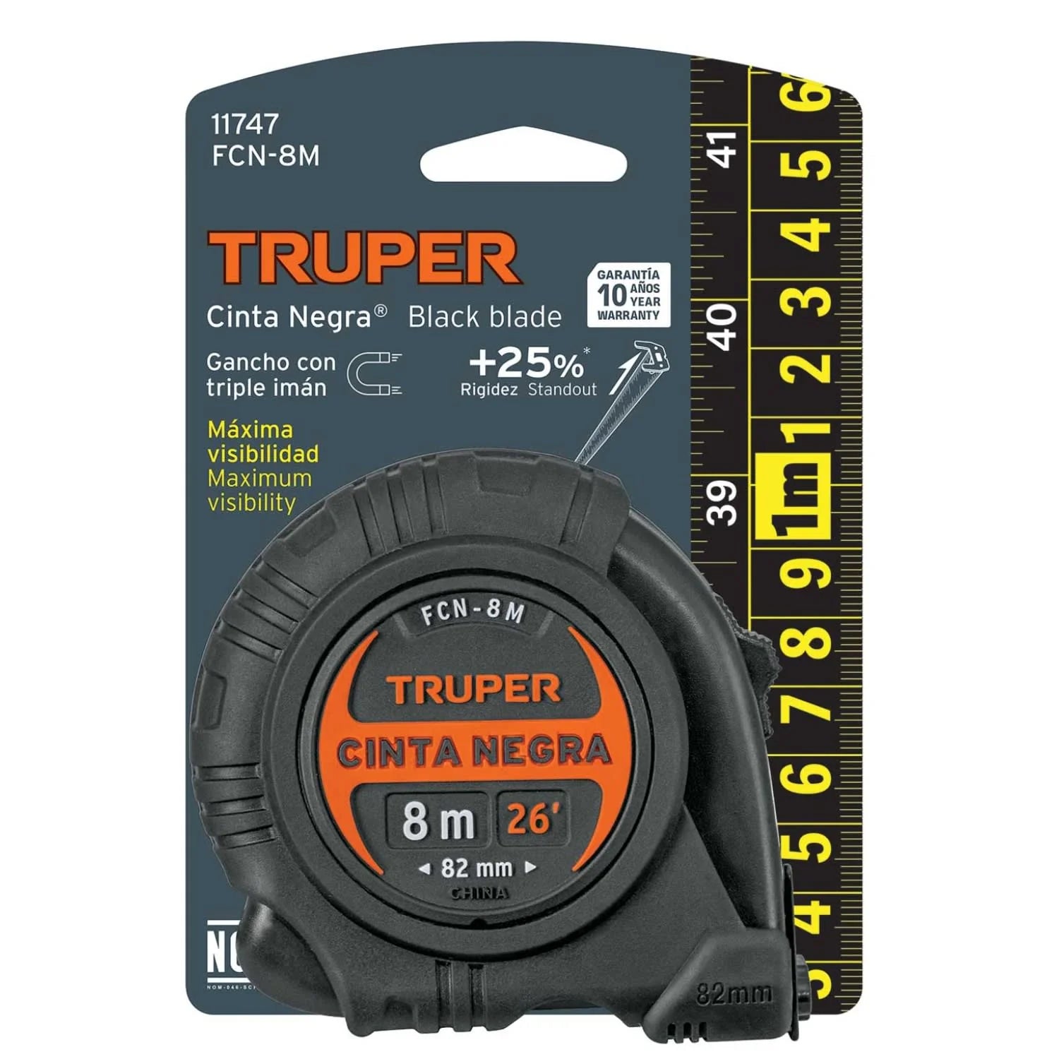 WINCHA CONTRA IMPACTOS 8 M, CINTA NEGRA 26 MM, TRUPER - 7