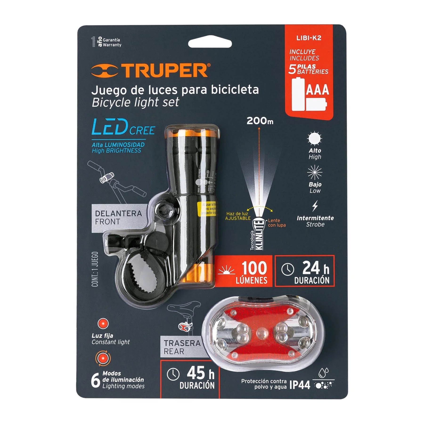 JUEGO DE LINTERNA DELANTERA Y TRASERA PARA BICICLETA TRUPER - 6
