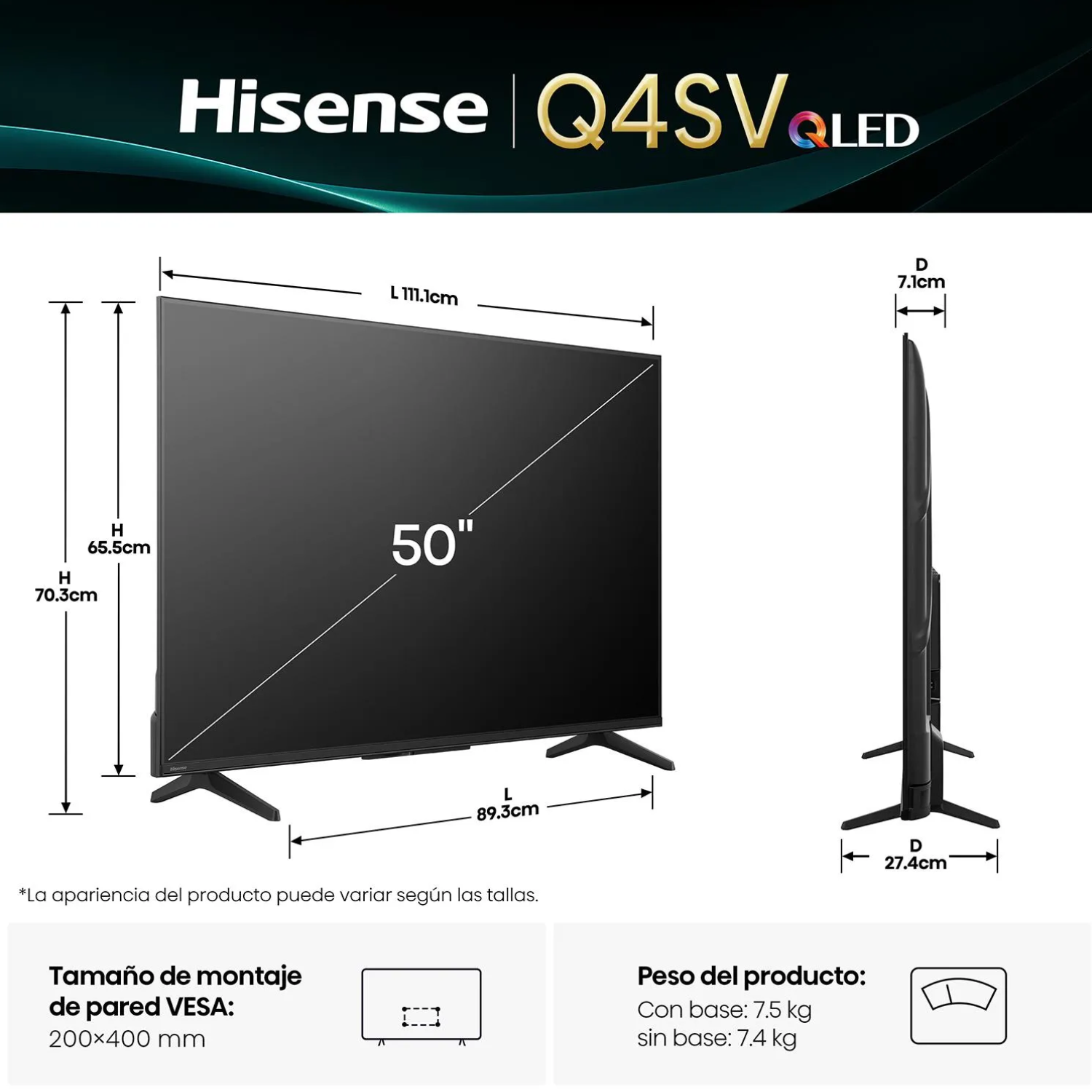 TELEVISOR HISENSE 50 QLED FHD 50Q4SV DOLBY AUDIO - 3