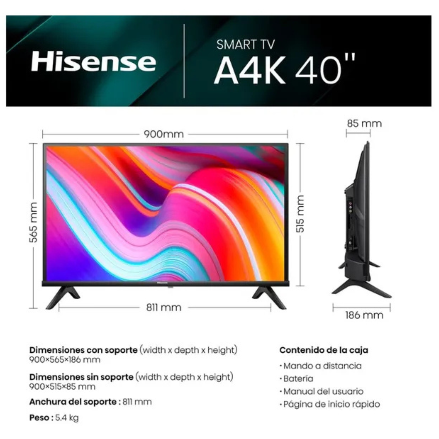 TELEVISOR HISENSE 40' SMART TV LED FHD 40A4K VIDAA - 2