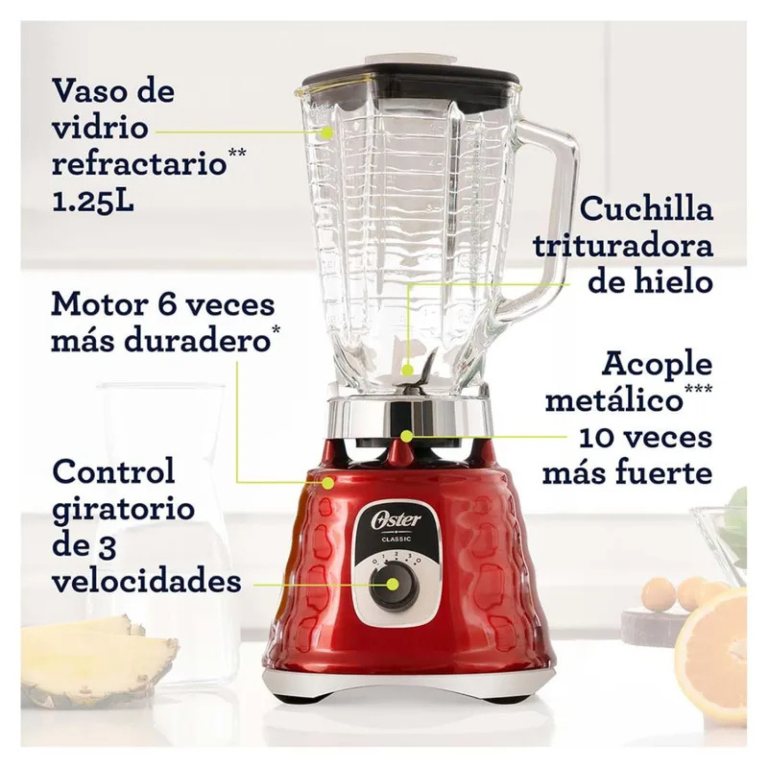 LICUADORA CLÁSICA OSTER 1.25 LT BLST4126R ROJO - 3