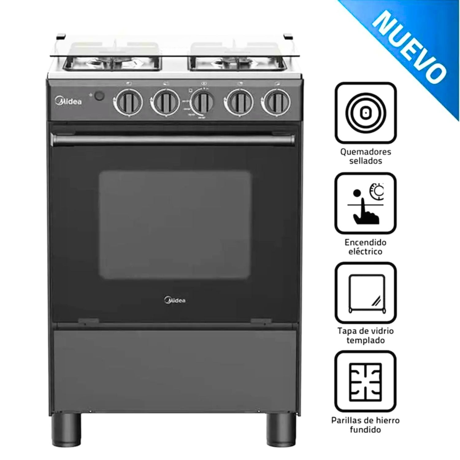COCINA A GAS MIDEA 24' MGS24FS2LFABBC-PE 4 QUEMADORES – NEGRO - 1