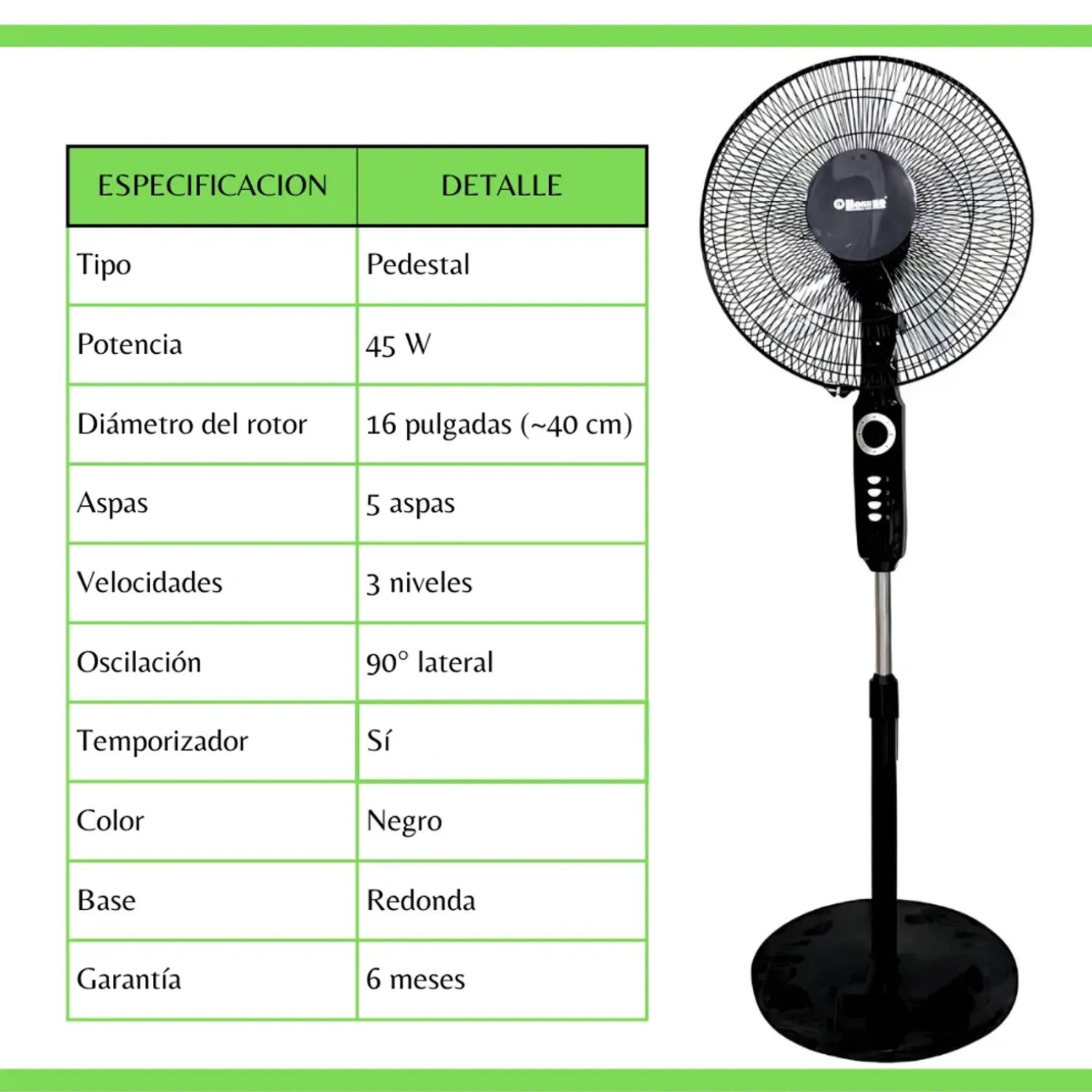 VENTILADOR DE PEDESTAL BOSSKO BK-8460VX DE 16 PULGADAS 3 VELOCIDADES - 4