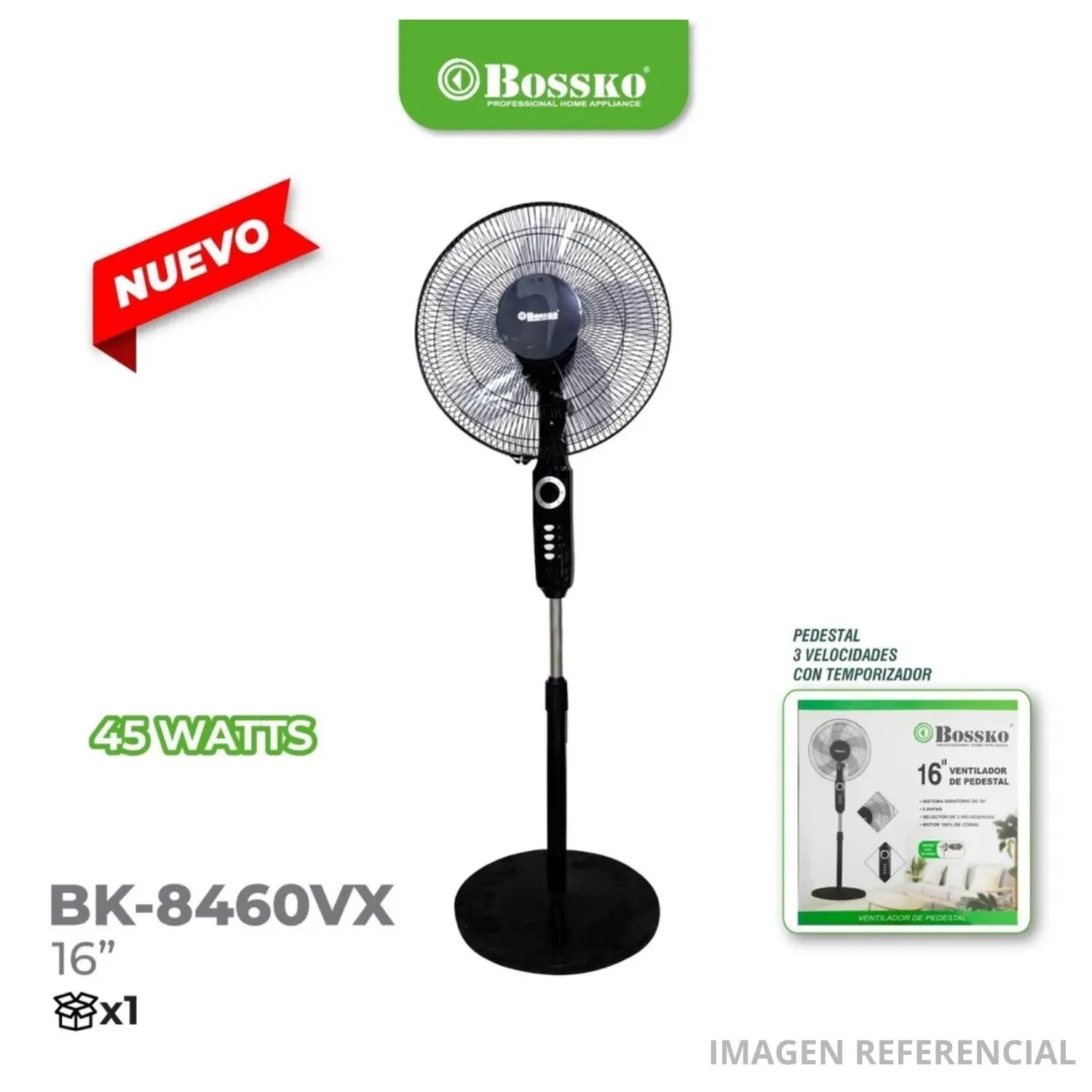 VENTILADOR DE PEDESTAL BOSSKO BK-8460VX DE 16 PULGADAS 3 VELOCIDADES - 6