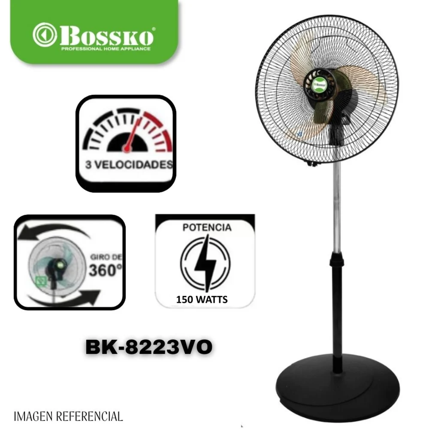 VENTILADOR BOSSKO BK-8223VO 50 W ORBITAL 16' 2 EN 1 CON 5 ASPAS ACRÍLICAS – NARANJA - 1
