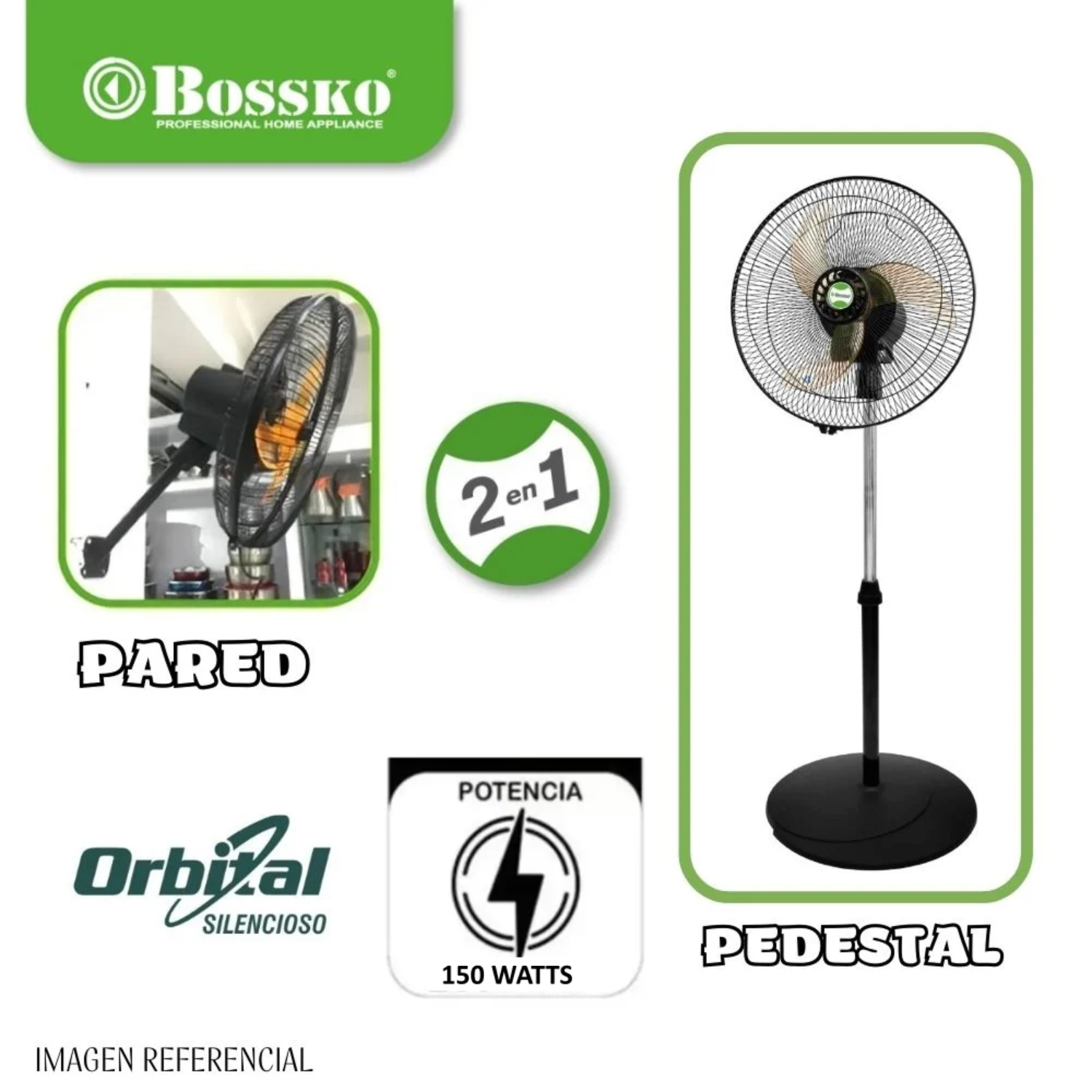 VENTILADOR BOSSKO BK-8223VO 50 W ORBITAL 16' 2 EN 1 CON 5 ASPAS ACRÍLICAS – NARANJA - 2
