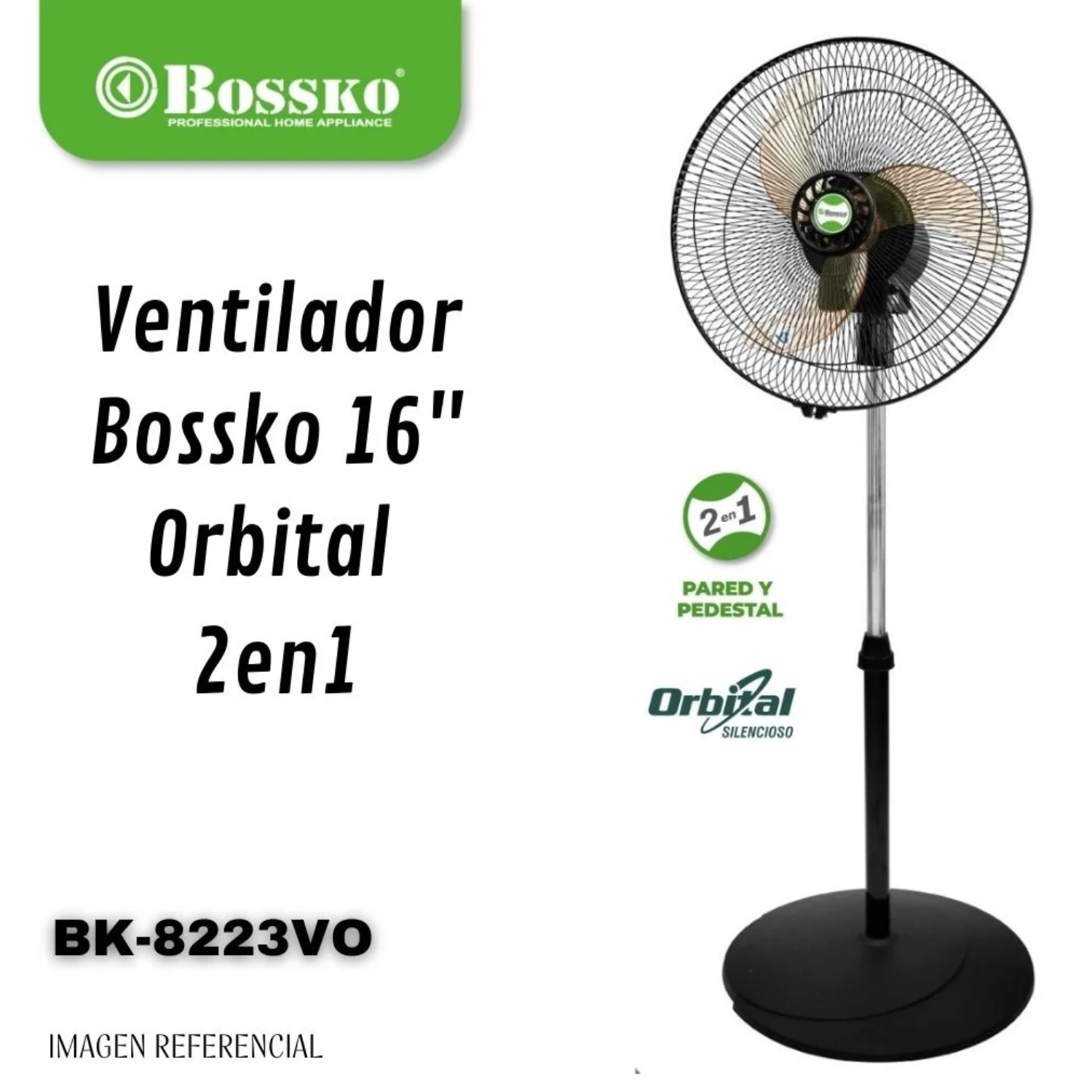 VENTILADOR BOSSKO BK-8223VO 50 W ORBITAL 16' 2 EN 1 CON 5 ASPAS ACRÍLICAS – NARANJA - 3