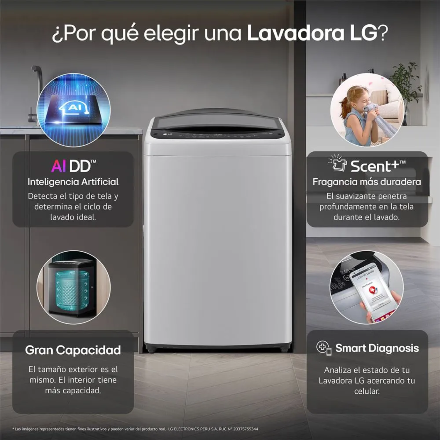 LAVADORA LG 19 KG SUPERIOR AI DD CARGA 6 MOTION CON GRIS WT19DV6T - 4