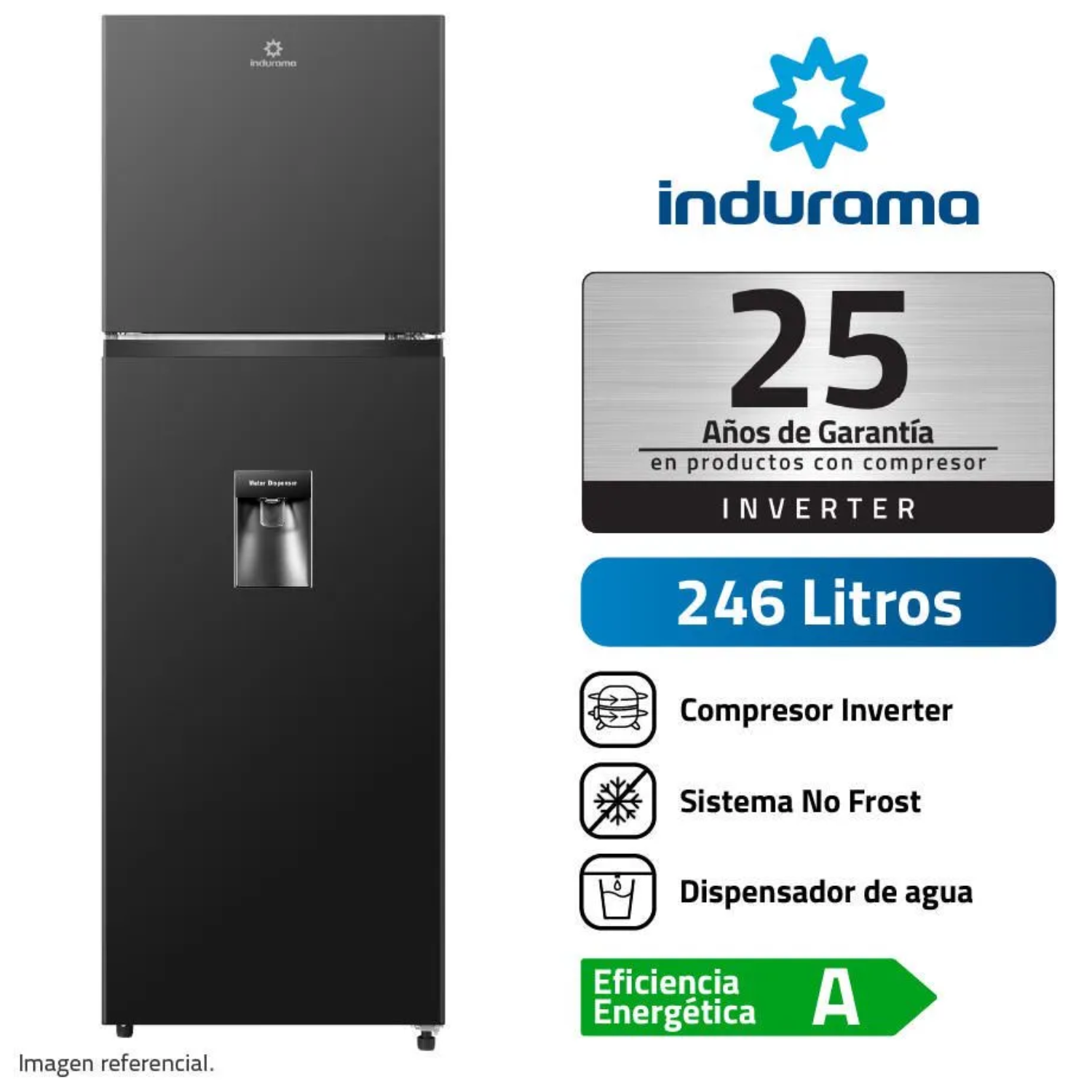 REFRIGERADORA INDURAMA TOP FREEZER NO FROST RI-389DNI 246 LITROS NEGRO - 1